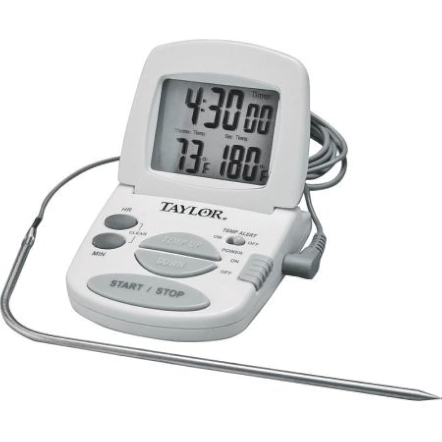 Taylor 1470N Classic Series Digital Meat Thermometer with Timer & Alarm - Programmable Cooking Thermometer for Grilling, Smoking, Baking & Roasting Beef, Chicken, Turkey