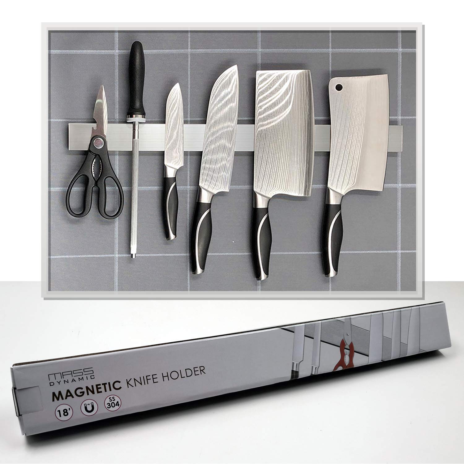 18 Inch Magnetic Knife Holder - Strong Kitchen Utensil Organizer for Knives, Scissors & Tools | Perfect for Home Kitchen, Restaurant & Commercial Use