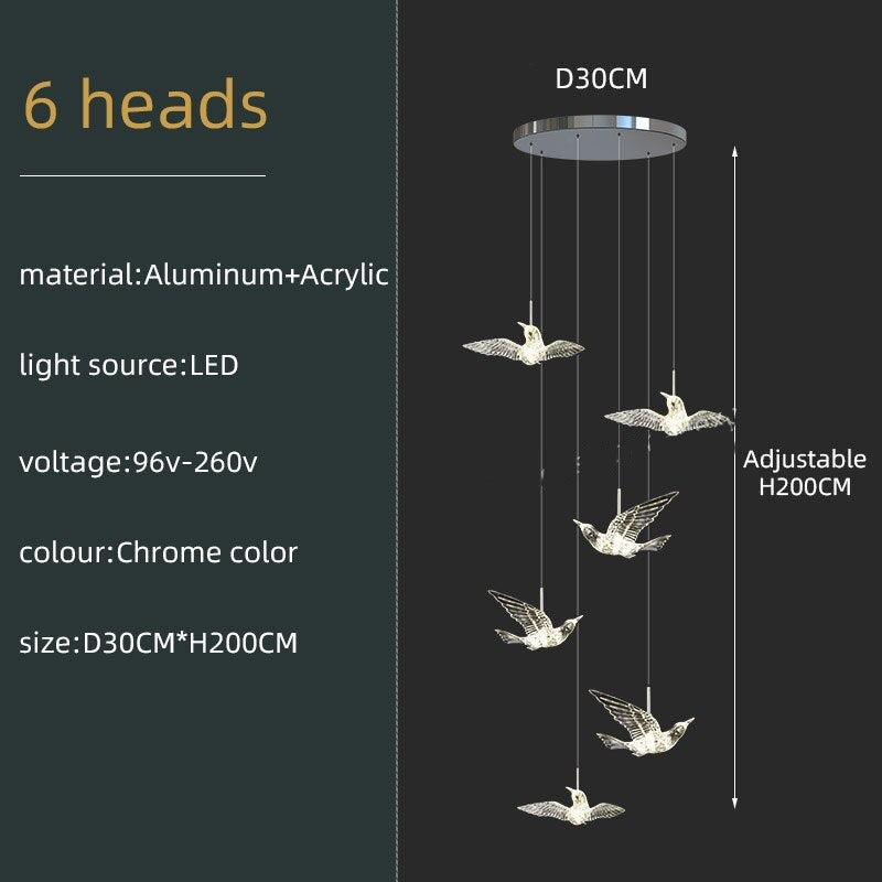 Elegant Acrylic Glass Birds Chandelier - Modern Crystal Ceiling Light Fixture for Dining Room, Living Room & Bedroom Decor
