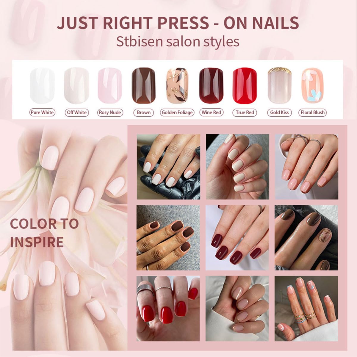 Dark Brown Press on Nails Short Square Fake Nails with Golden Leaf Accents & Glitter Designs - Glossy Gel Finish Acrylic Short Fake Nails Kit for Women (24Pcs) - Perfect for Parties, Weddings, Date Nights & Everyday Wear