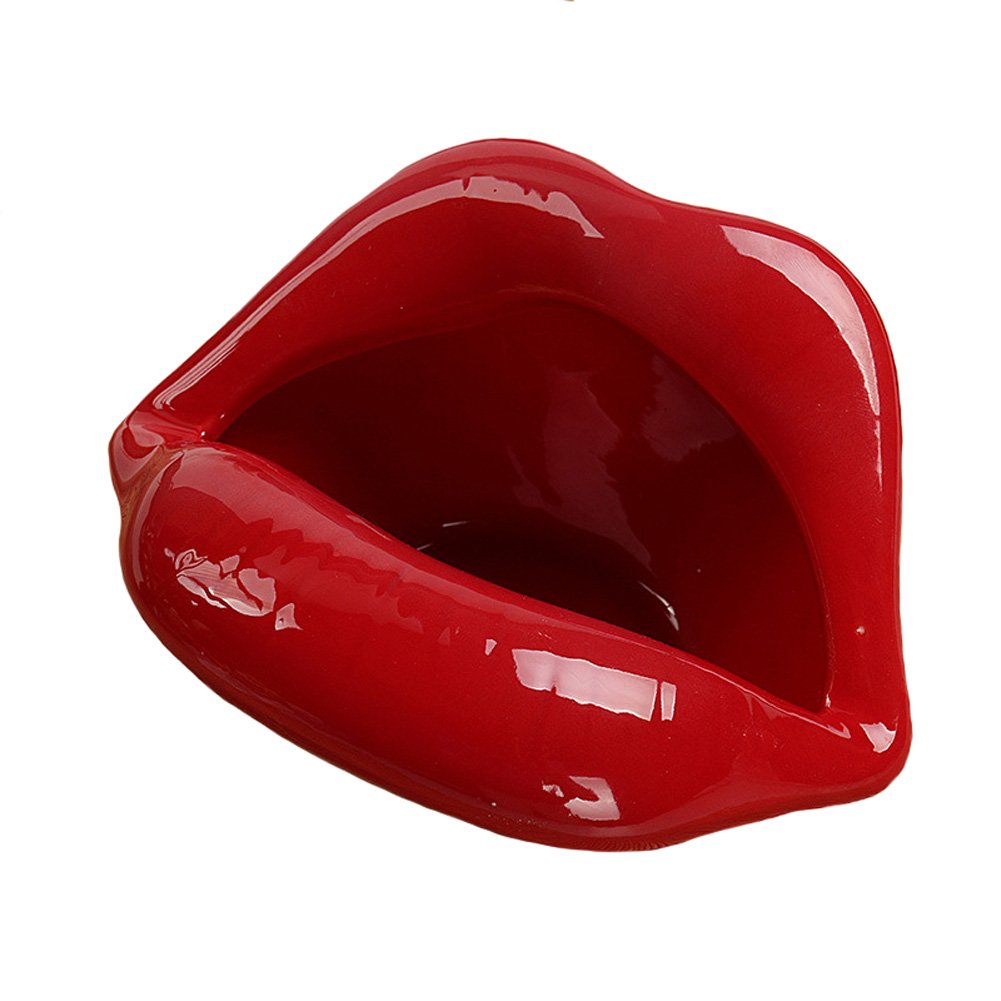 Modern LED Lighted Lips Ceramic Cigarette Ashtray Holder - Stylish Home Decor for Living Room, Bar, or Office (Red) - Perfect for Smoking Accessories, Gift Ideas & Party Decorations