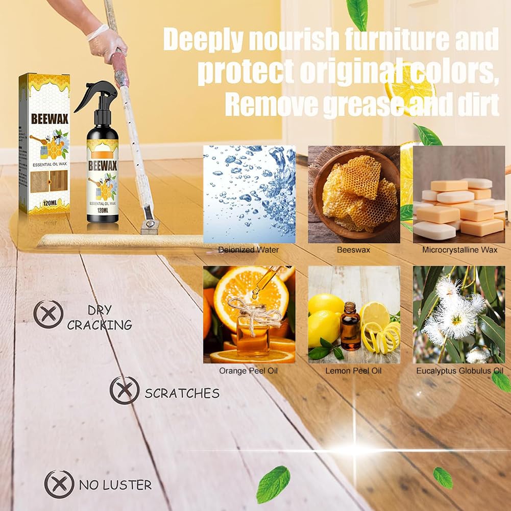 Natural Beeswax Floor Cleaner & Furniture Polish - Micro-Molecularized Wax Spray for Wood Floors, Tables & Cabinets | Eco-Friendly Wood Care for Home & Office