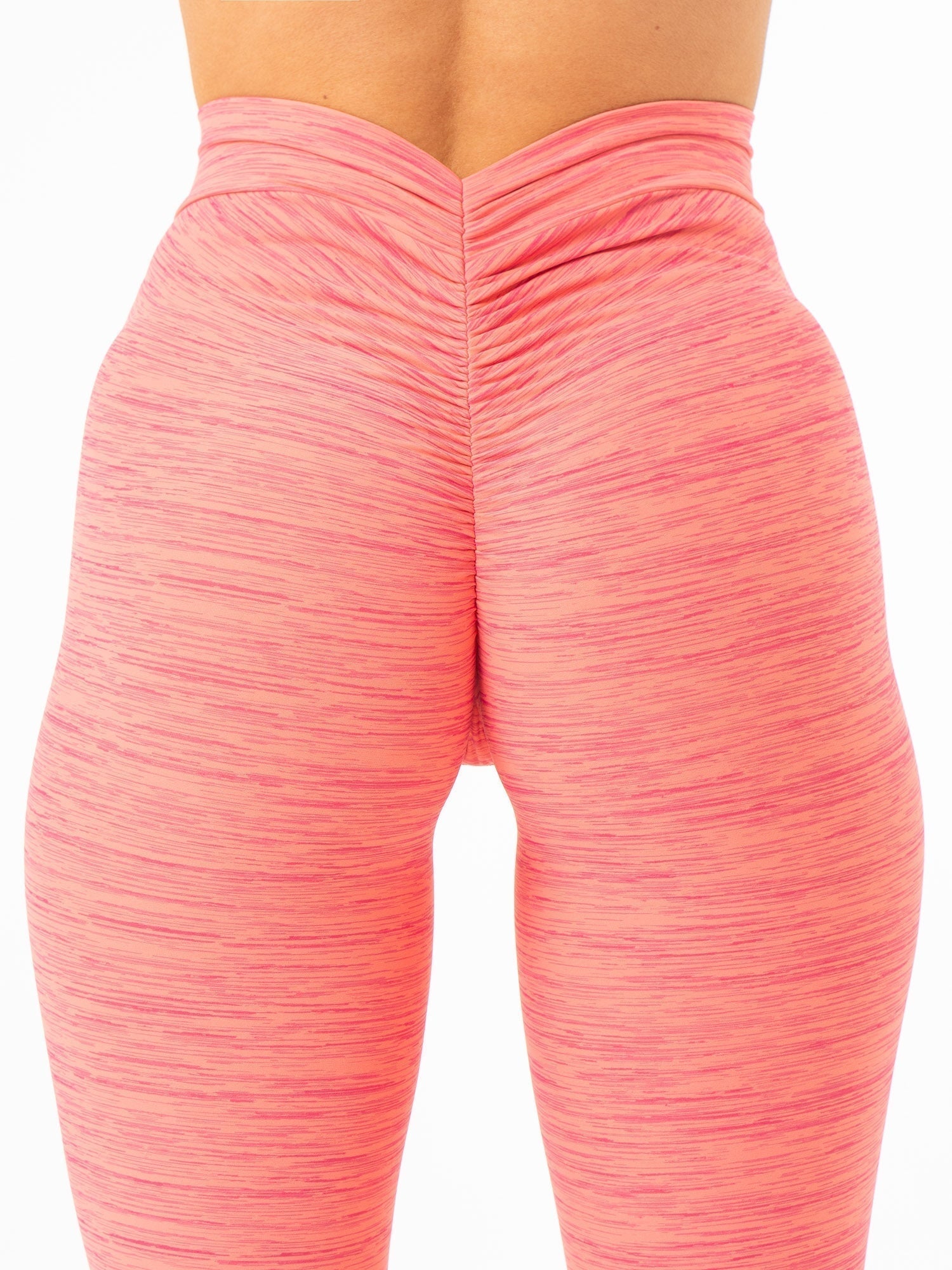 NKD V Scrunch Leggings for Women - Coral Marl High Waisted Yoga Pants for Workout, Running & Lounge Wear