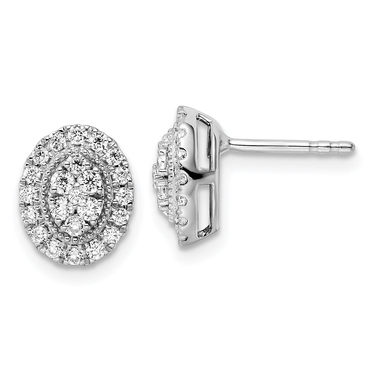 14K White Gold Lab Diamond Halo Stud Earrings for Women - Dainty Elegant Cubic Zirconia Earrings for Everyday Wear, Anniversary & Wedding Gifts