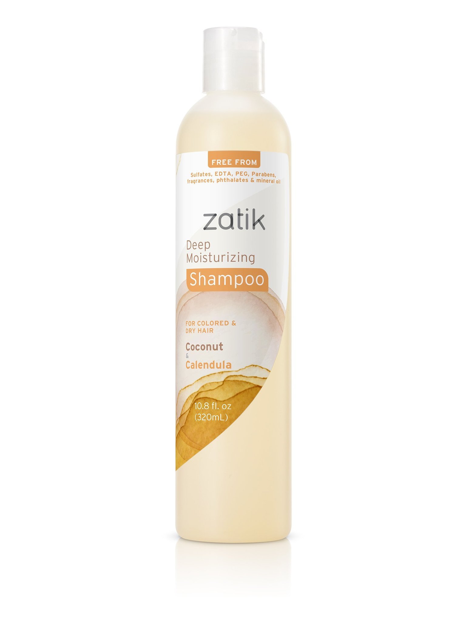 Zatik Naturals Deep Moisturizing Shampoo with Coconut & Calendula - Vegan, Sulfate-Free, pH Balanced Shampoo for Color-Treated & Dry Hair - Biodegradable, Phthalate-Free, No Synthetic Fragrances - 10.8 Fl Oz - Perfect for Daily Hydration & Hair Repair