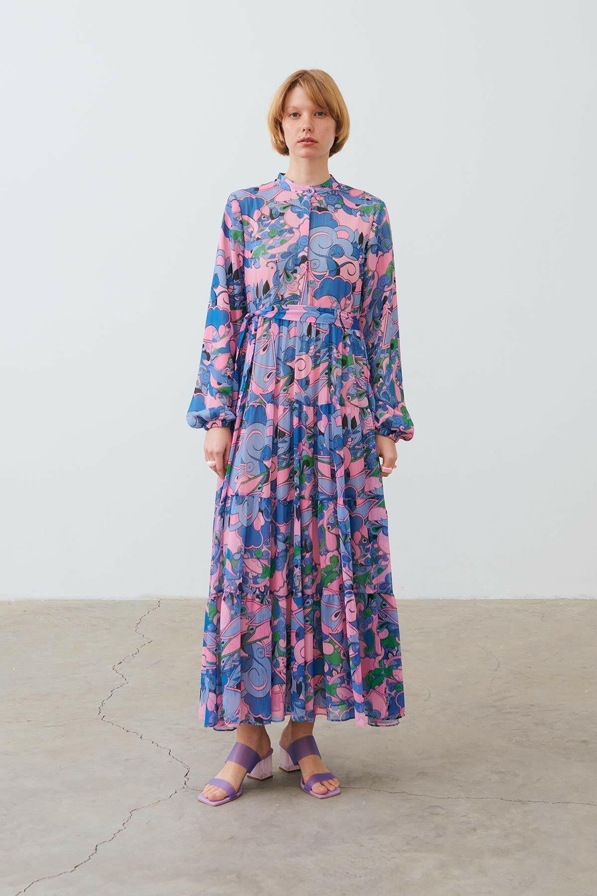 Naomi Long Sleeve Maxi Dress in Lavender - Elegant Flowy Women's Formal Evening Gown for Weddings, Parties & Special Occasions