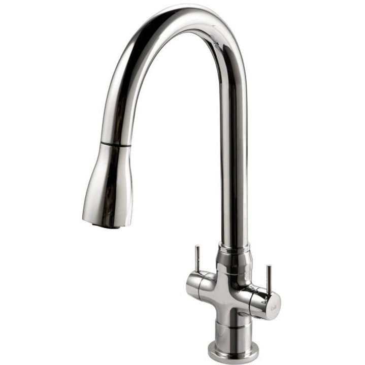 Hamat TNPD 1000 PC 3-Function Pull Down Kitchen Faucet with Two Handles in Polished Chrome - Perfect for Modern Home & Restaurant Sinks