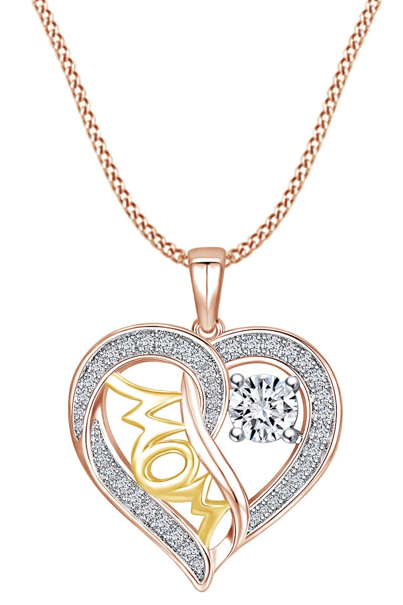 14k Gold Over Sterling Silver Double Heart Pendant Necklace with White Cubic Zirconia - Perfect Mother's Day Jewelry Gift for Mom, Wife, Grandma | Elegant Everyday Wear & Special Occasion Present