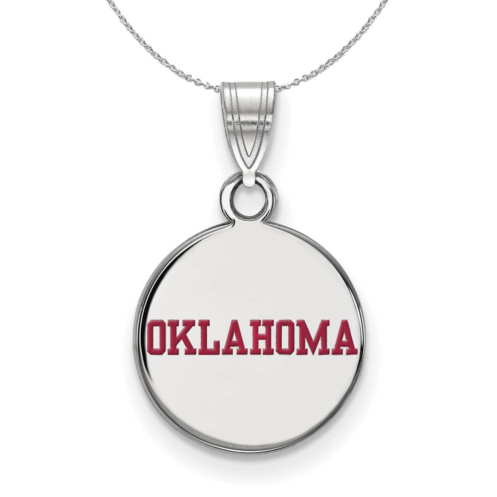 Black Bow Sterling Silver University of Oklahoma Small Enamel Disc Pendant Necklace - Perfect for OU Alumni Gifts & Game Day Jewelry