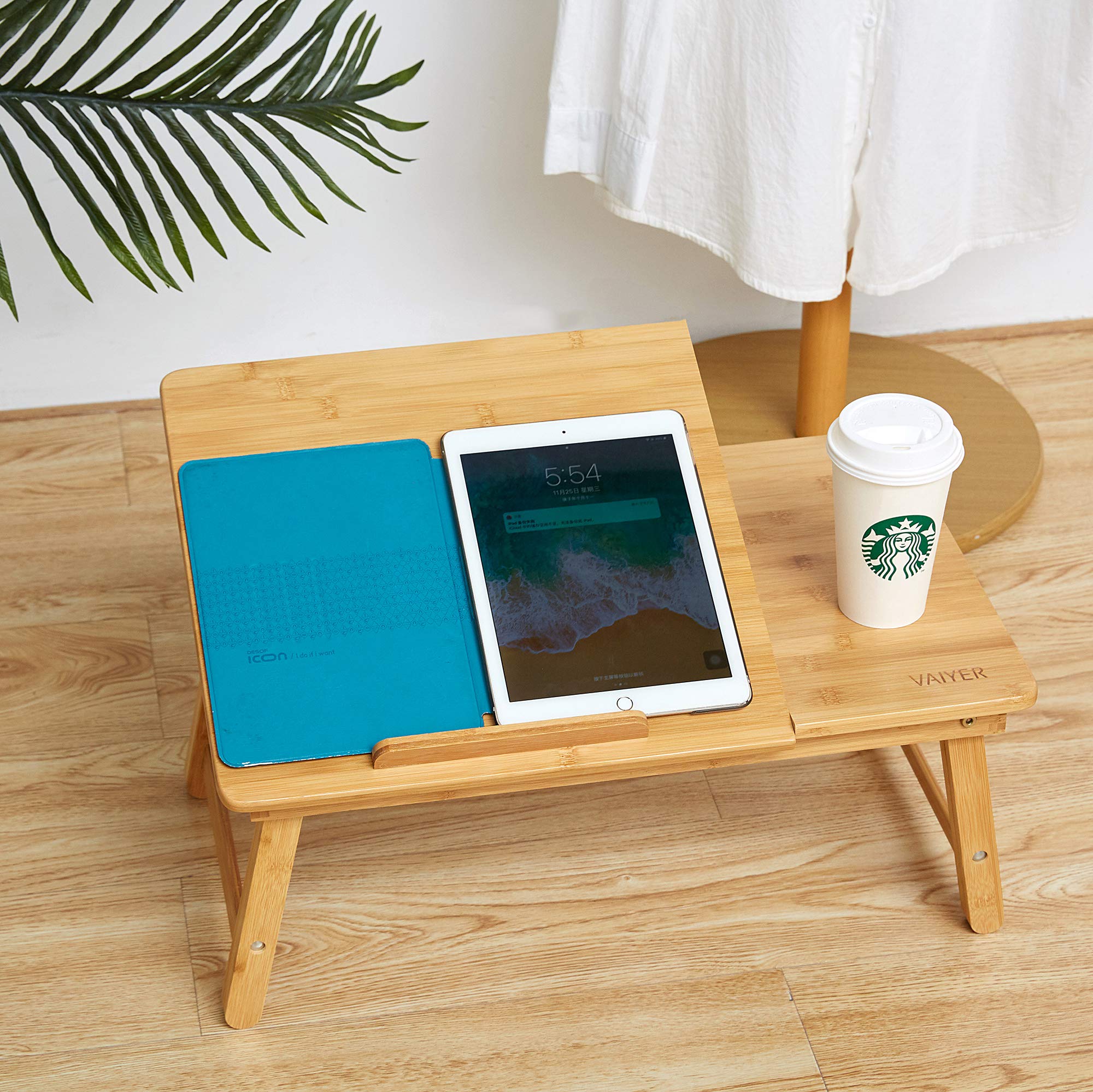 Vaiyer Bamboo Laptop Desk - Foldable Adjustable Bed Tray with Tilting Top & Drawer for Work, Study, Dining | Portable Floor Desk for Home Office, Bedroom, Living Room | Perfect for Remote Work, Breakfast in Bed, and Lap Computing