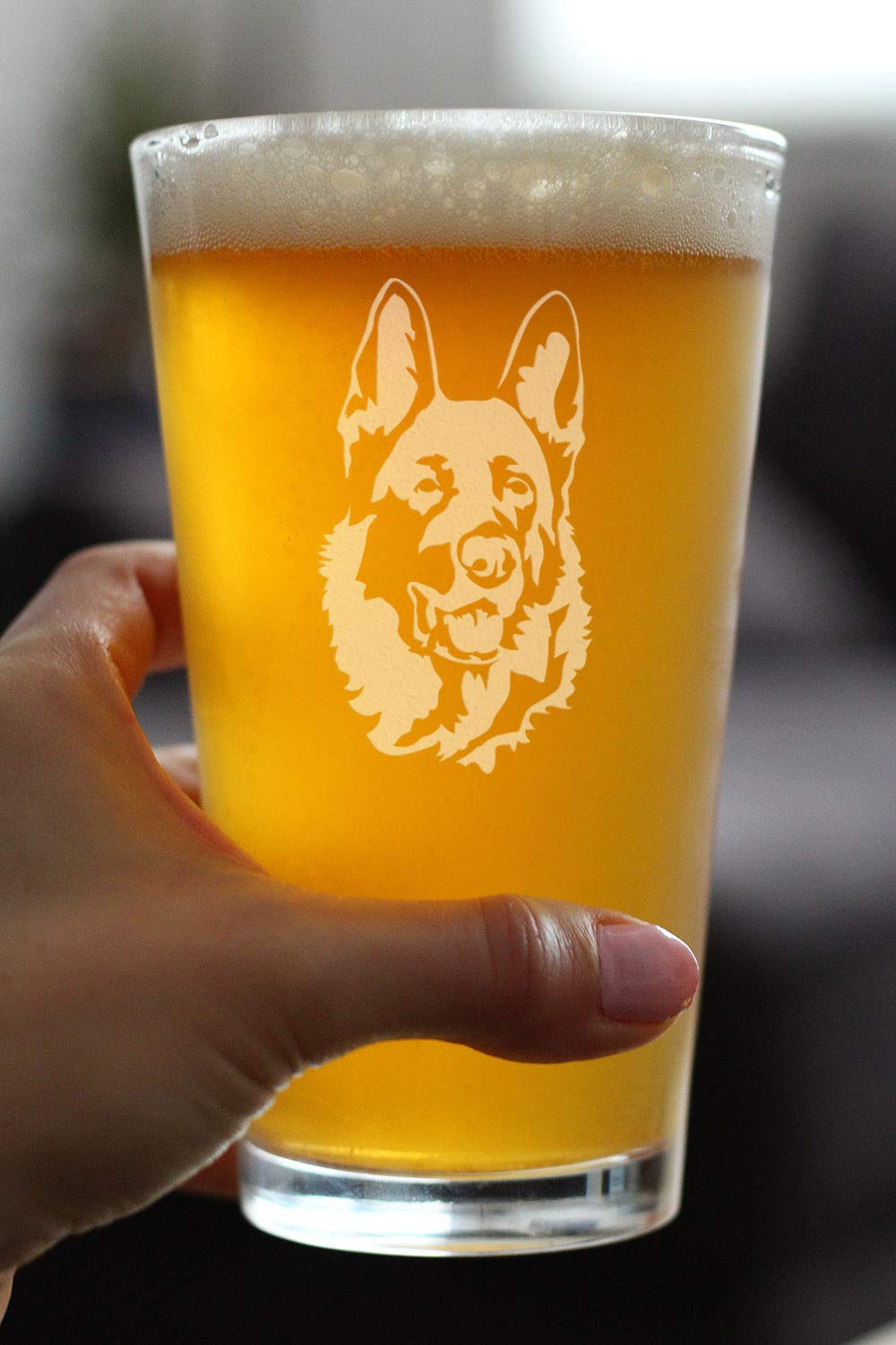 German Shepherd Happy Face Pint Glass - Funny Beer Mug Gift for Dog Lovers - Perfect for Parties, Gifts & German Shepherd Decor - Great for Beer, Ale & Cocktails at Home or Bars