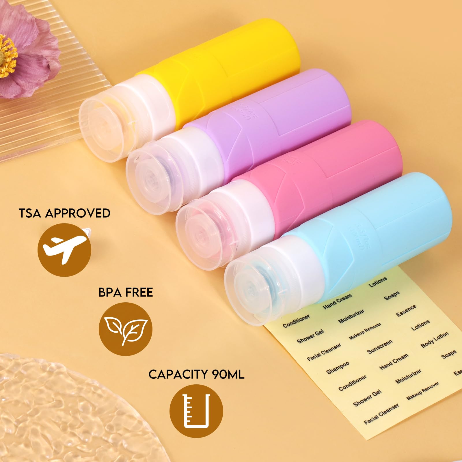FADVAN 3.3oz TSA Approved Leak Proof Travel Bottles for Toiletries - BPA Free Refillable Squeeze Bottles with Easy Clean Design (Macaron Colors) - Perfect for Air Travel, Gym, Camping & Vacation Essentials