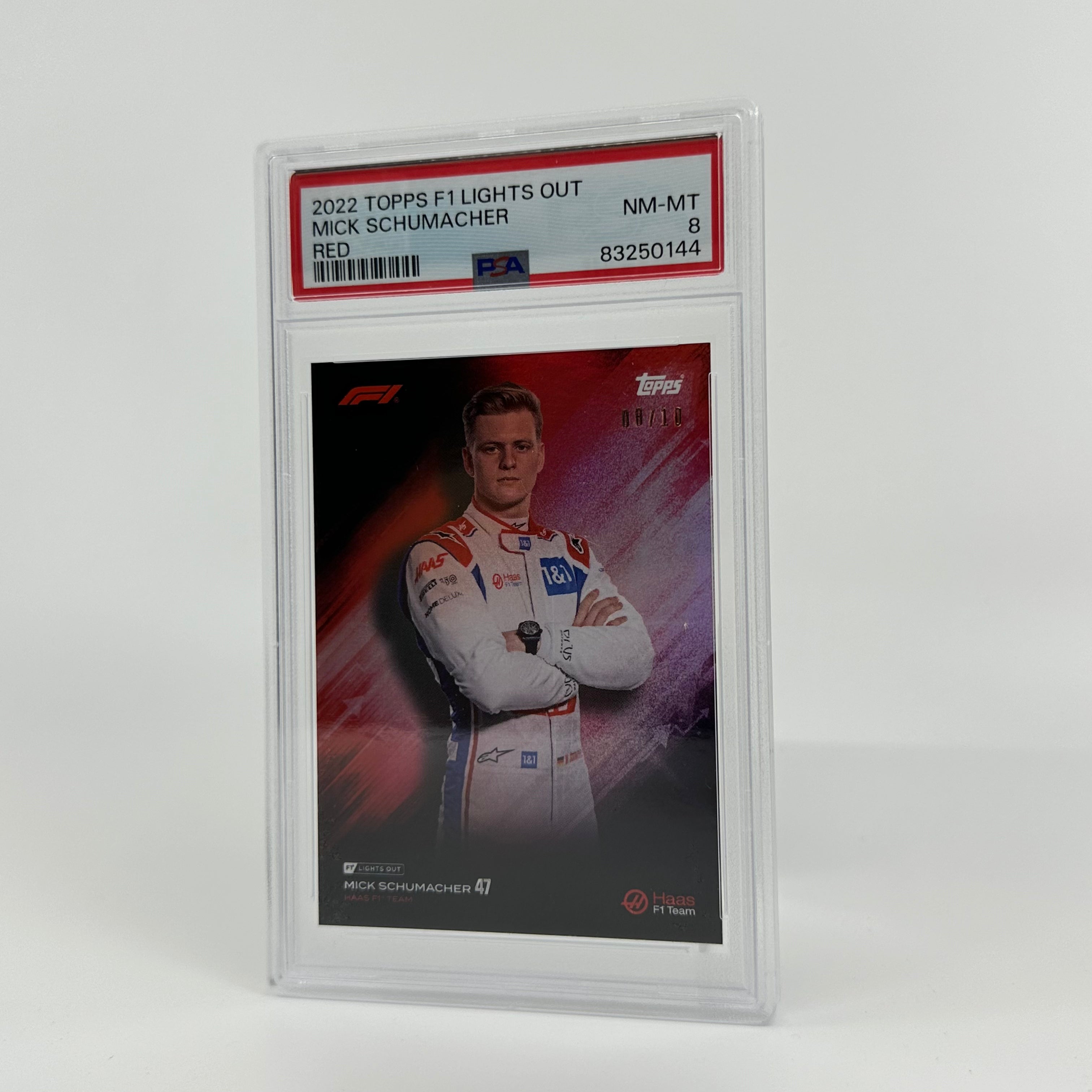 PSA 8 Graded 2008 Mick Schumacher Red Rookie Card - Perfect for F1 Collectors & Racing Memorabilia Displays