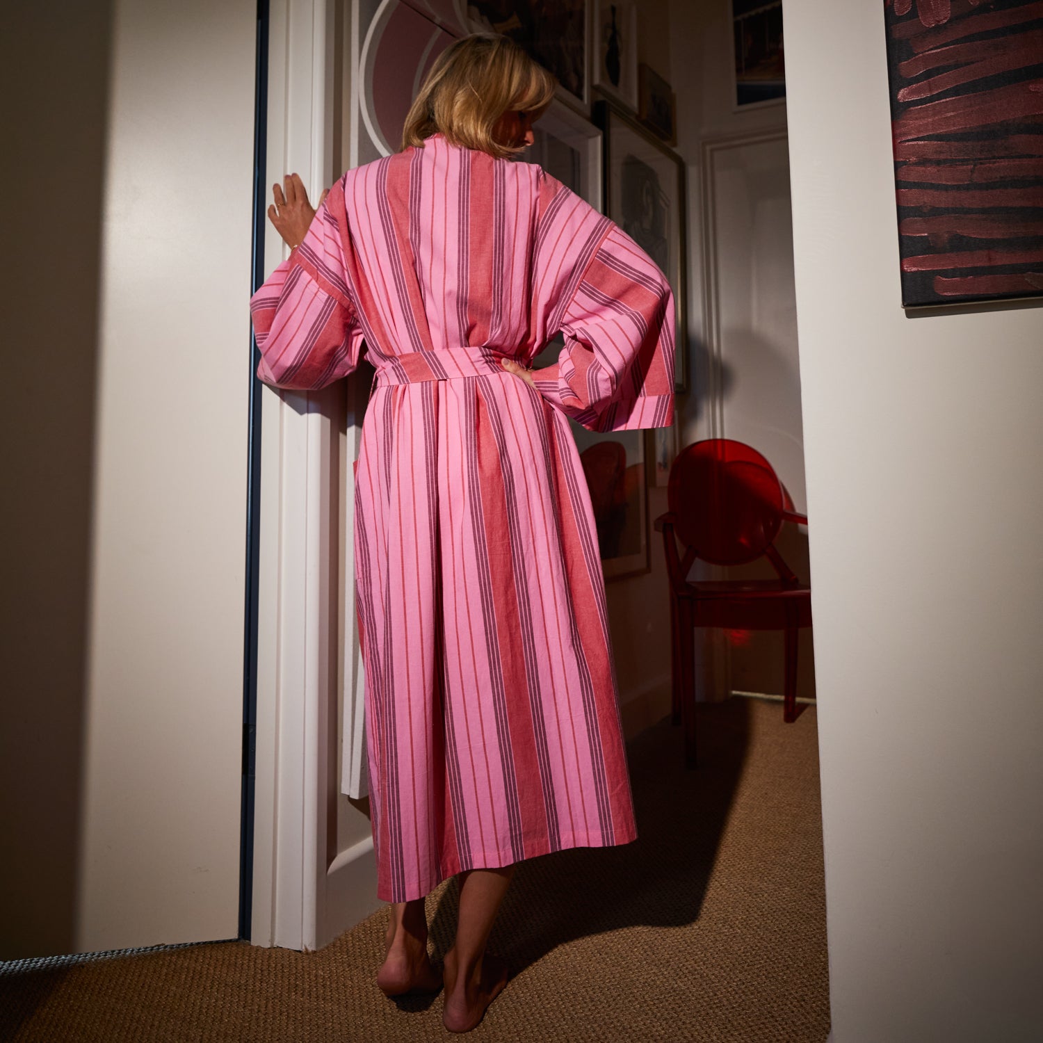 Brigitte Cotton Bath Robe for Women - Soft & Absorbent Scarlet Red Kimono Style Bathrobe - Perfect for Spa, Lounge & After Shower Relaxation