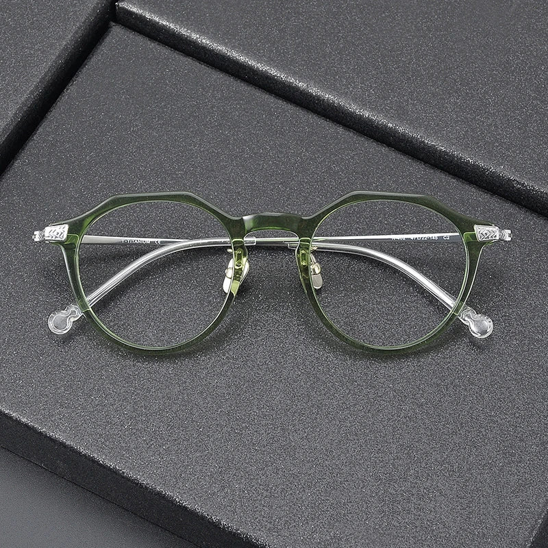 Black Titanium Acetate Full Rim Round Eyeglasses for Women - Lightweight & Durable Flat Top Frame (42402) | Perfect for Reading, Work & Everyday Fashion Accessory