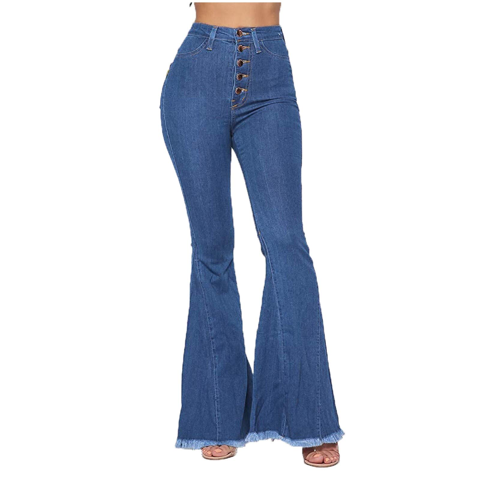Women's Stretch Skinny Flare Jeans - High Waist Slim Fit Micro Tight Denim Pants for Everyday Wear & Casual Outfits