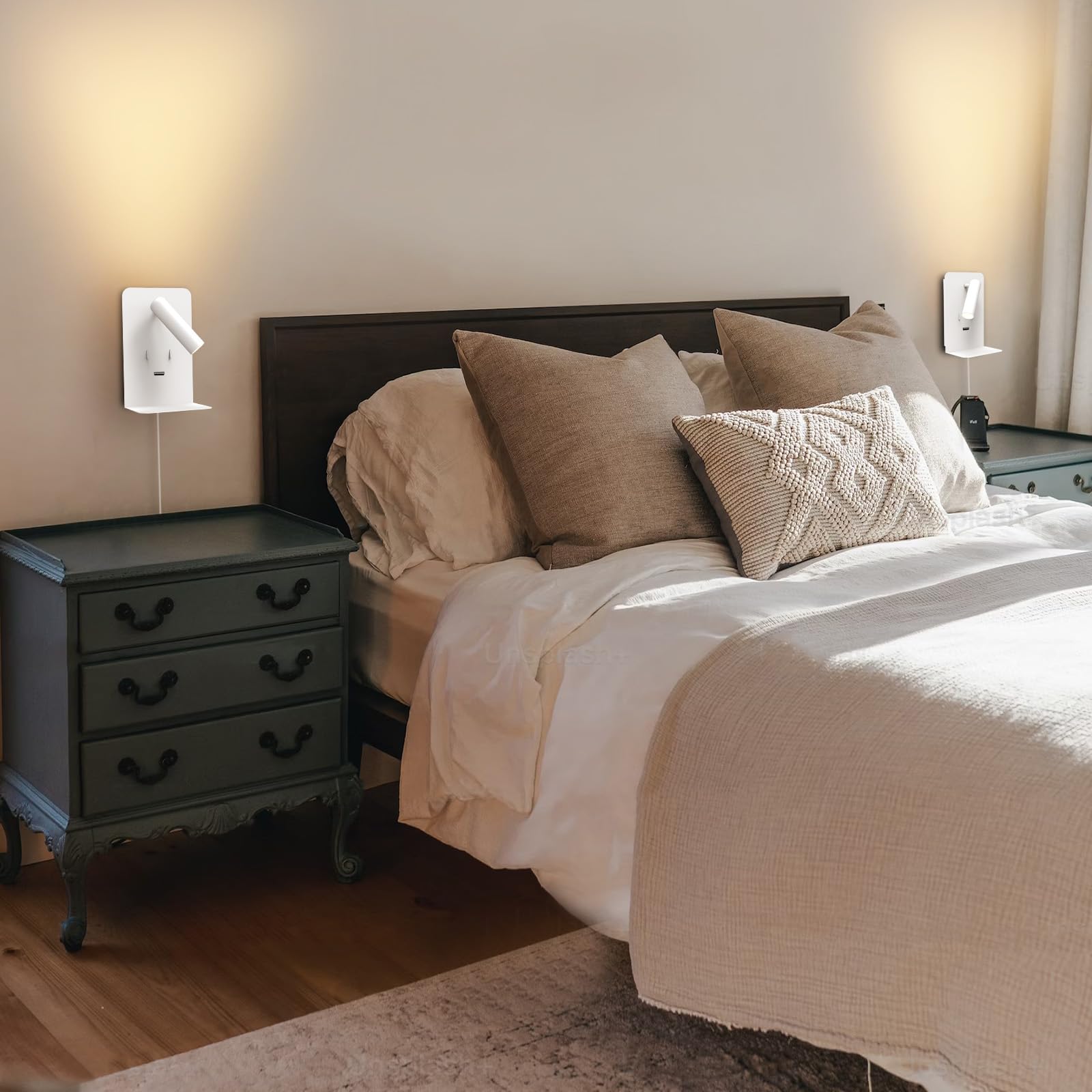 ZEROUNO Plug in Wall Light - LED Bedside Sconce with USB Port & Switch, 3000K Warm White, Wall Mounted Reading Lamp for Bedroom, Living Room, Dorm, Nursery (Easy Installation, Energy Efficient)