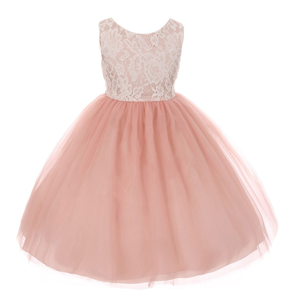 Elegant Dusty Rose Lace Tulle Sleeveless Easter Dress for Big Girls Size 8-12 | Flower Girl Dress, First Communion, Spring Photoshoot & Special Occasions