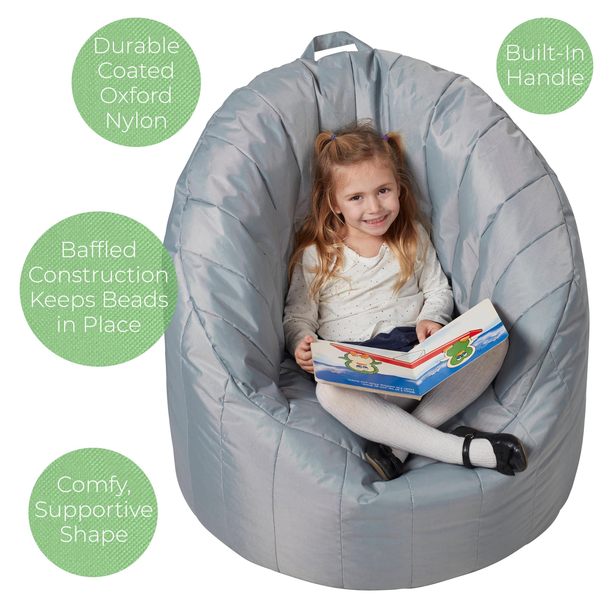FDP Cali Seashell Bean Bag Chair - Durable, Water-Resistant Oxford Nylon Cover for Kids, Teens & Adults | Tear-Resistant, Easy-Carry Handle | Perfect for Living Rooms, Dorms, Gaming Rooms & Outdoor Use - Grassy Green