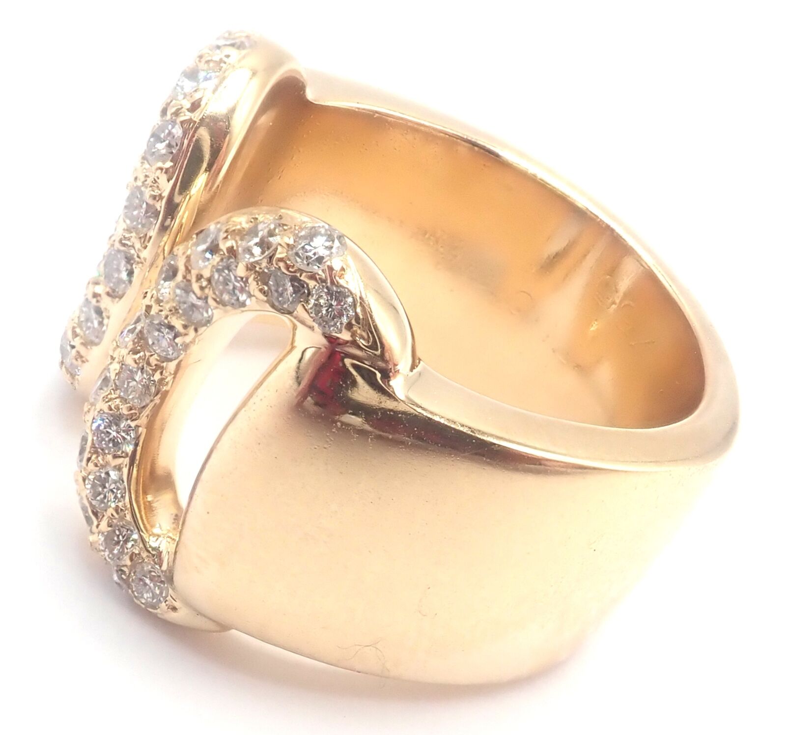 Authentic Hermes 18k Yellow Gold Diamond Horse Bit Wide Band Ring for Women - Luxury Jewelry Gift for Birthday, Anniversary & Special Occasions