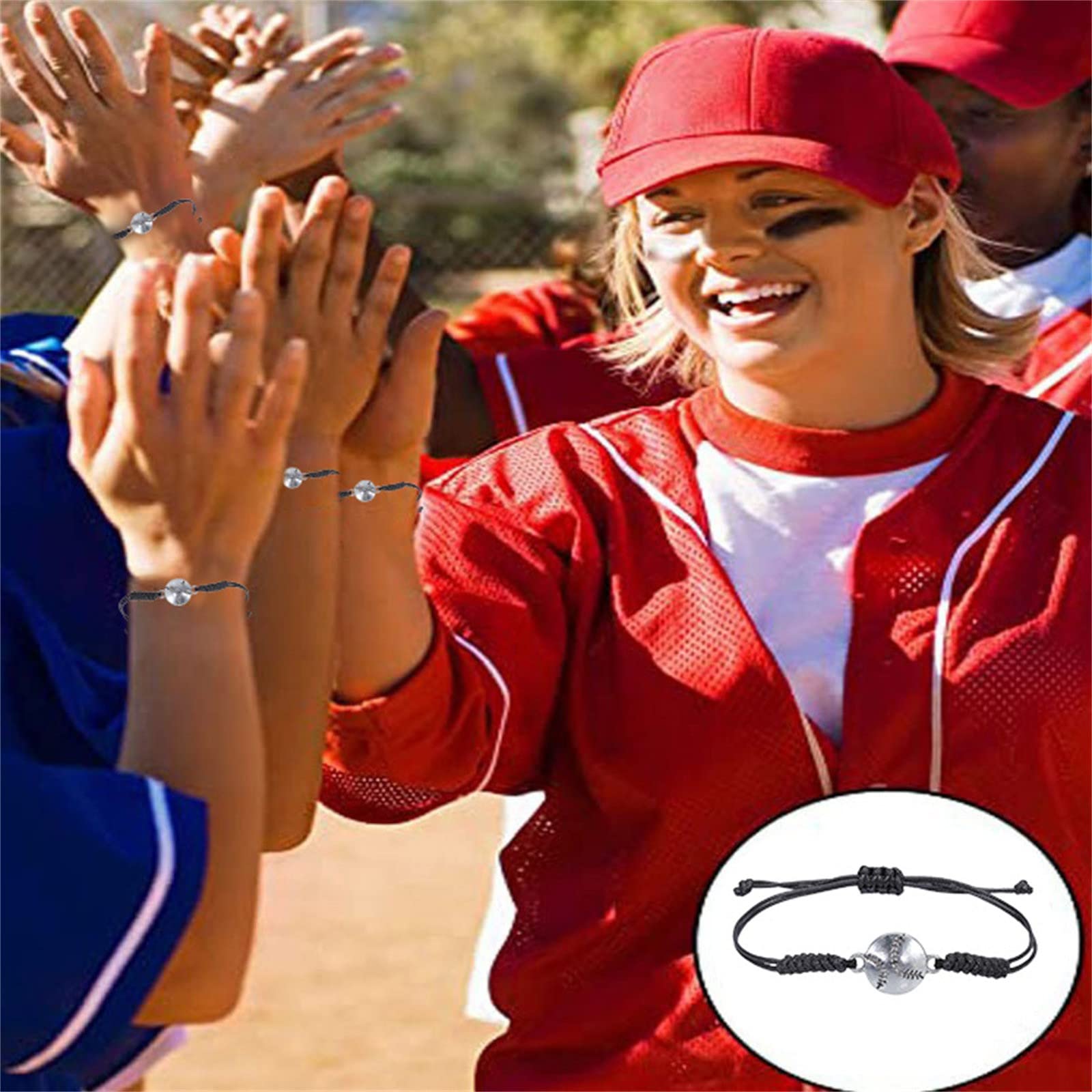 Adjustable Baseball Charm Bracelet for Women & Girls - Hand Woven Alloy Sports Bracelet with Olive String - Perfect Teen Gift & Baseball Jewelry - Great for Games, School Spirit & Sports Fan Accessories