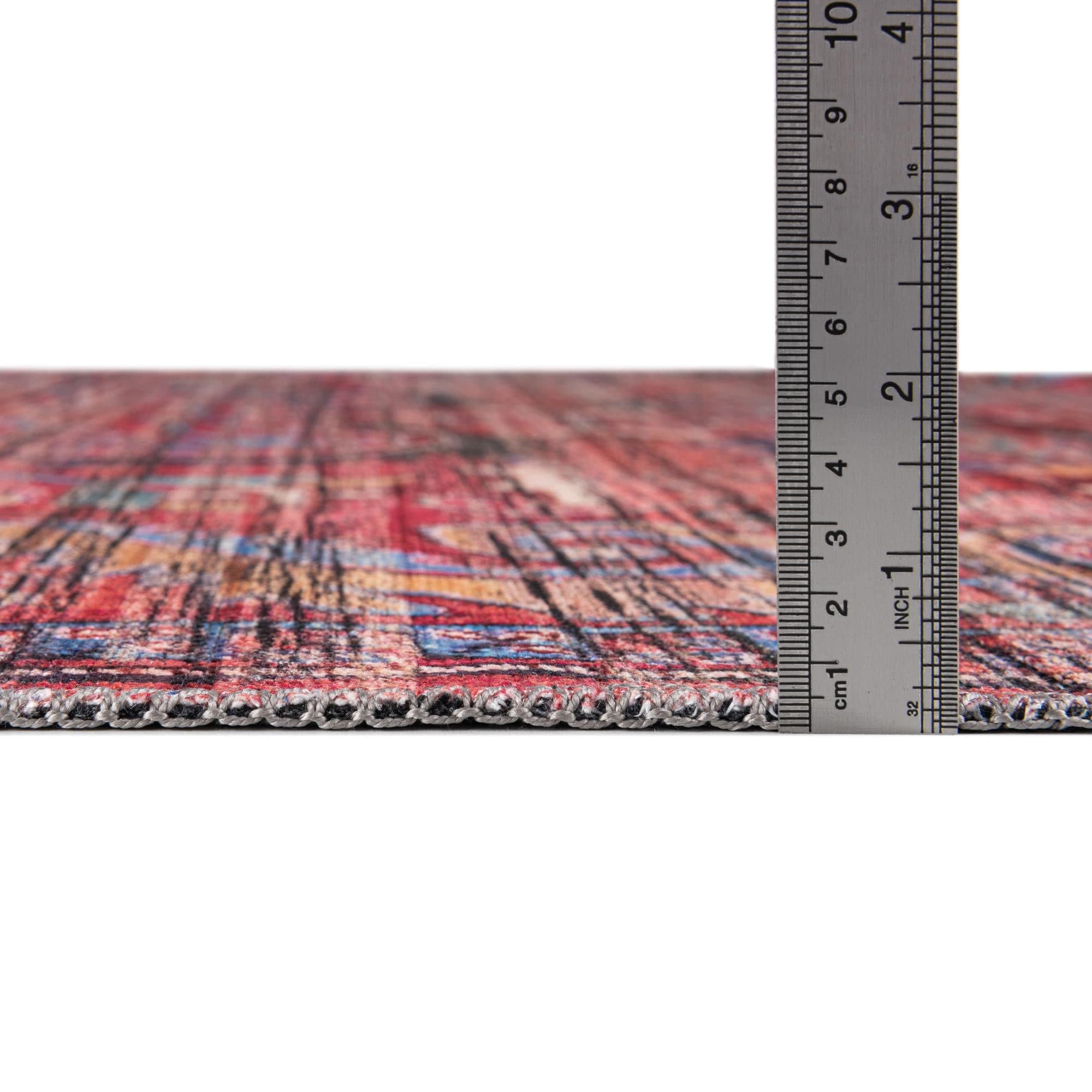 Washable 5' x 8' Oval Rust Red Low-Pile Rug - Maahru Collection by Rugs.com | Perfect for Living Rooms, Dining Areas & Open Spaces | Pet-Friendly & Easy-Clean Home Decor