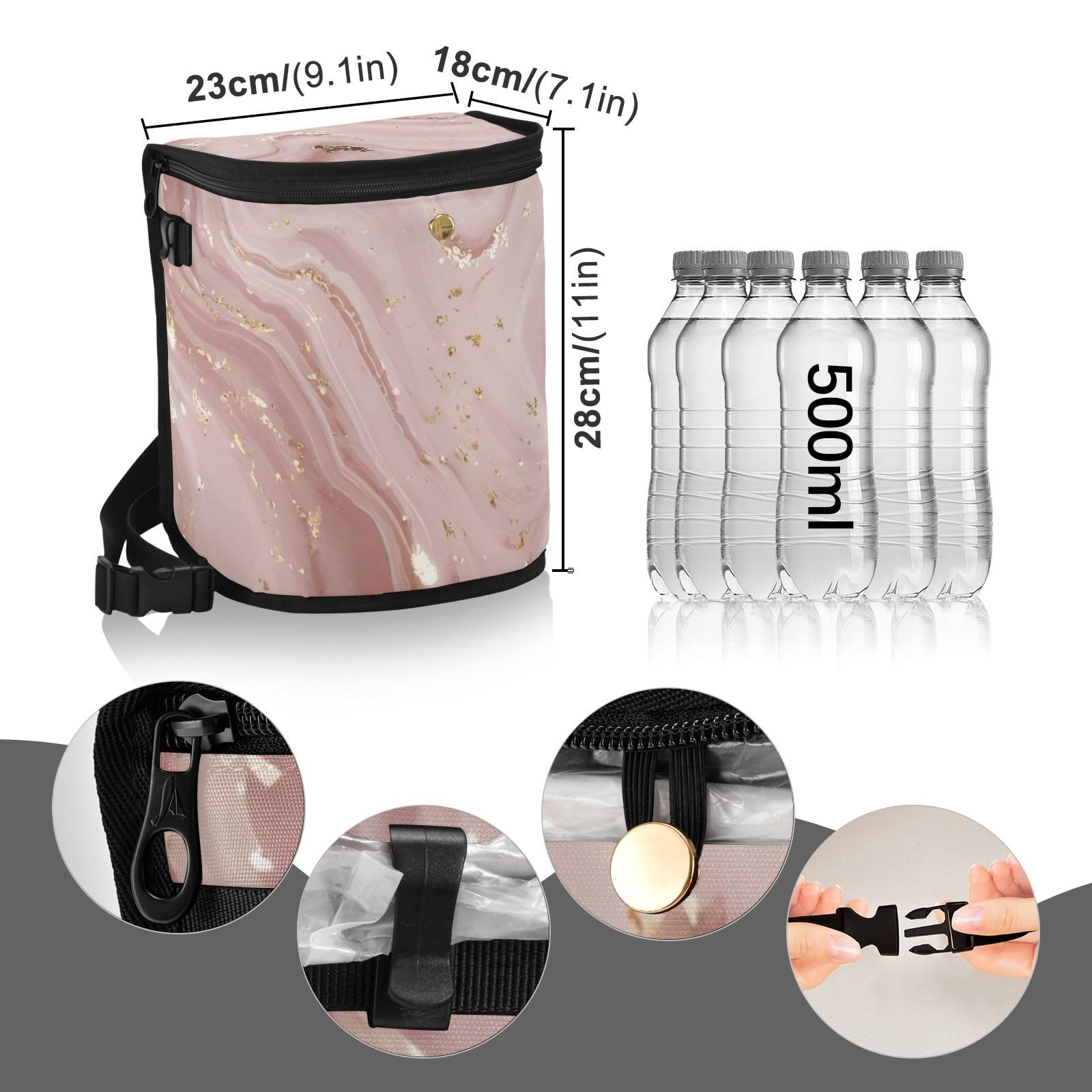 Rose Gold Abstract Marble Car Trash Can - Leak Proof Waterproof Car Garbage Bin with Lid for SUV, Sedan & Truck - Perfect for Front Seat Headrest, Road Trips & Daily Commute
