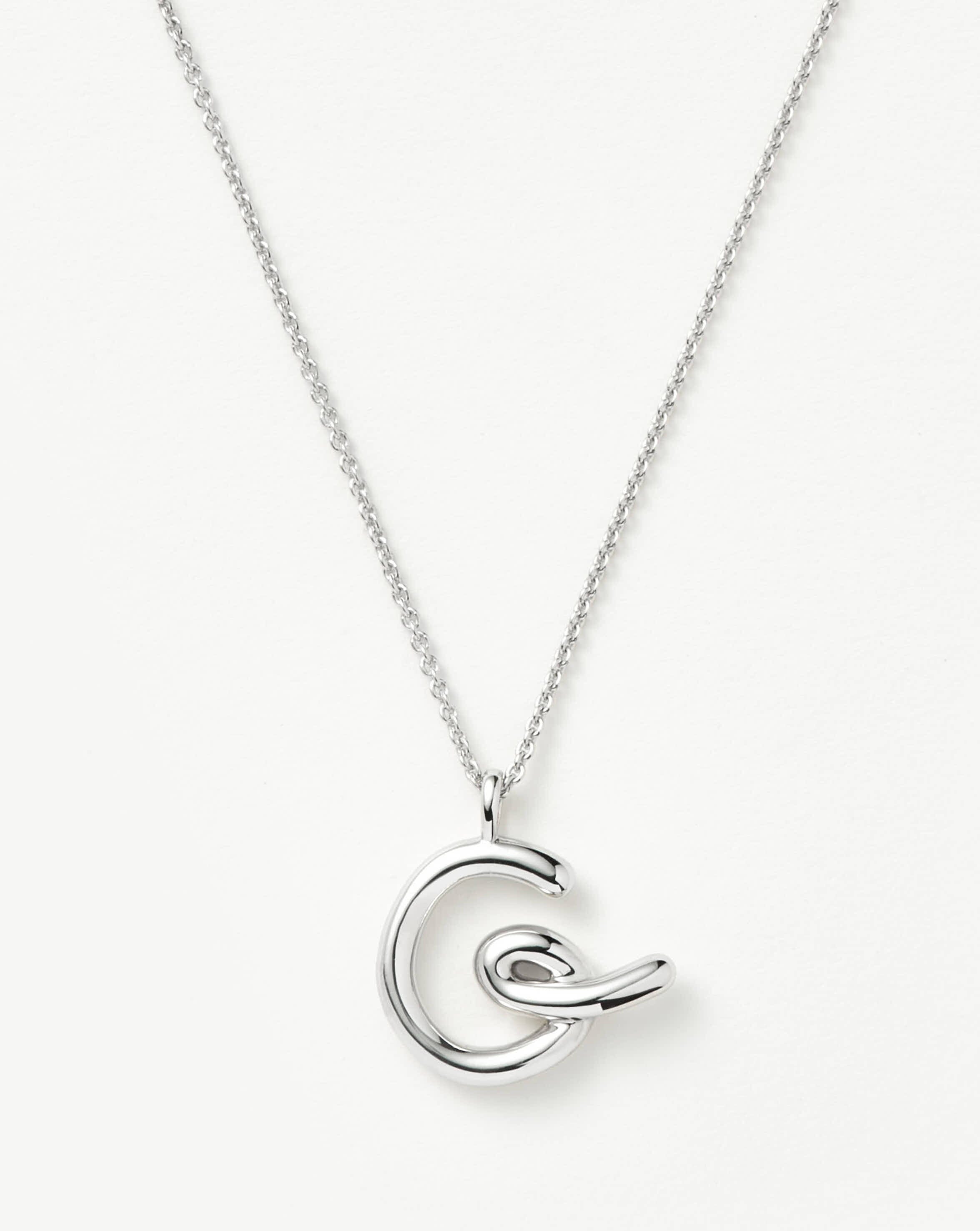 Personalized Sterling Silver Curly Molten Initial Pendant Necklace - Letter G Monogram Jewelry for Women, Gift for Her, Birthday, Anniversary, Valentine's Day