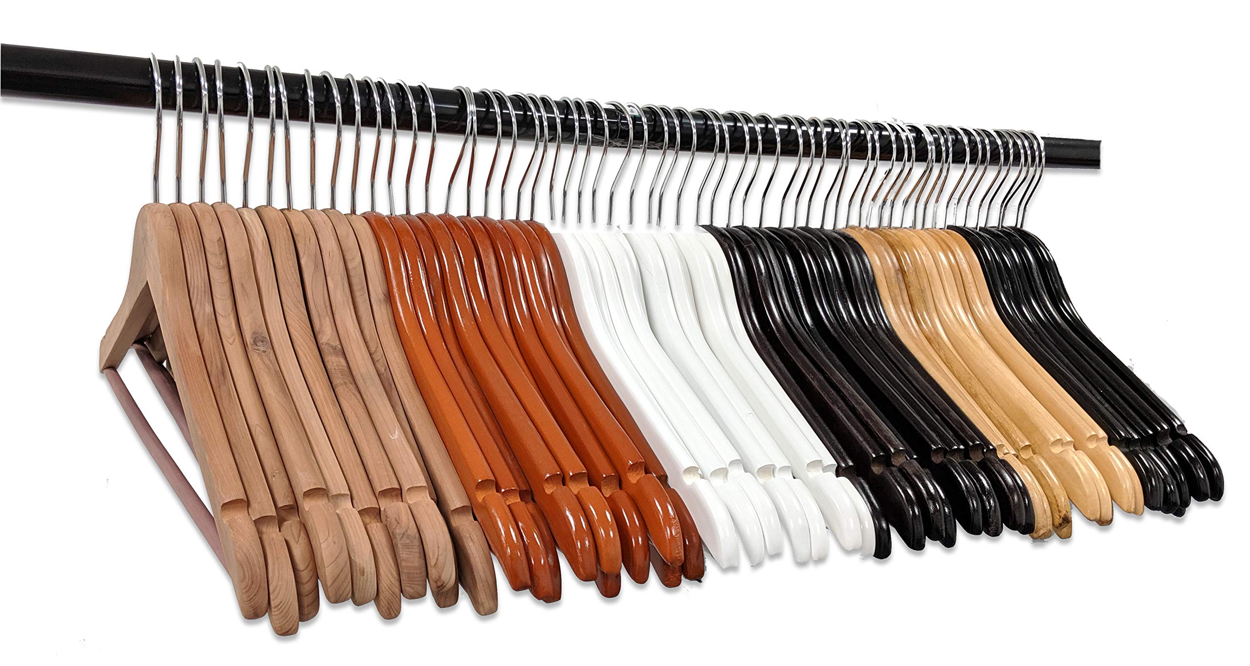Premium Wooden Suit Closet Hangers with Bar - Set of 50 Cherry Finish Hangers for Jackets, Dresses & Coats - Space Saving Wardrobe Organization for Home & Office