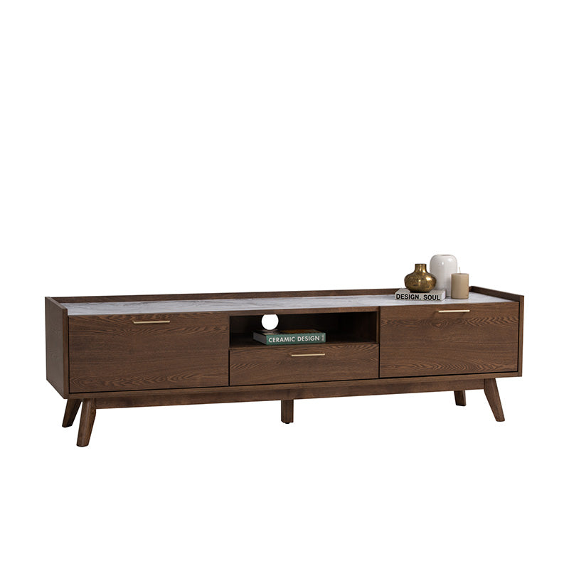 BREDA 180cm Walnut Entertainment TV Stand - Modern TV Console for Living Room, Bedroom & Home Theater