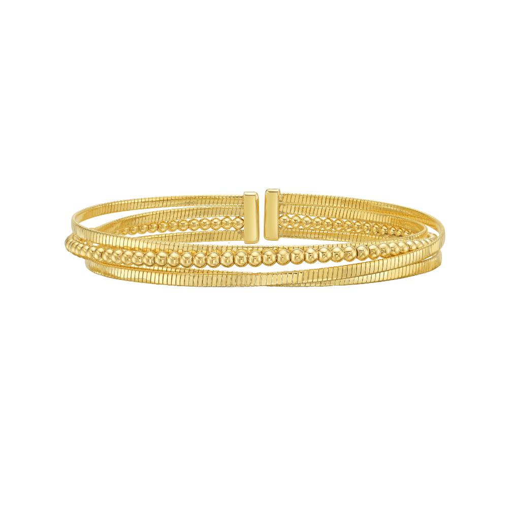 14K Gold Beaded Omega Layered Cuff Bracelet for Women - Elegant Stackable Bangle for Everyday Wear, Parties & Special Occasions