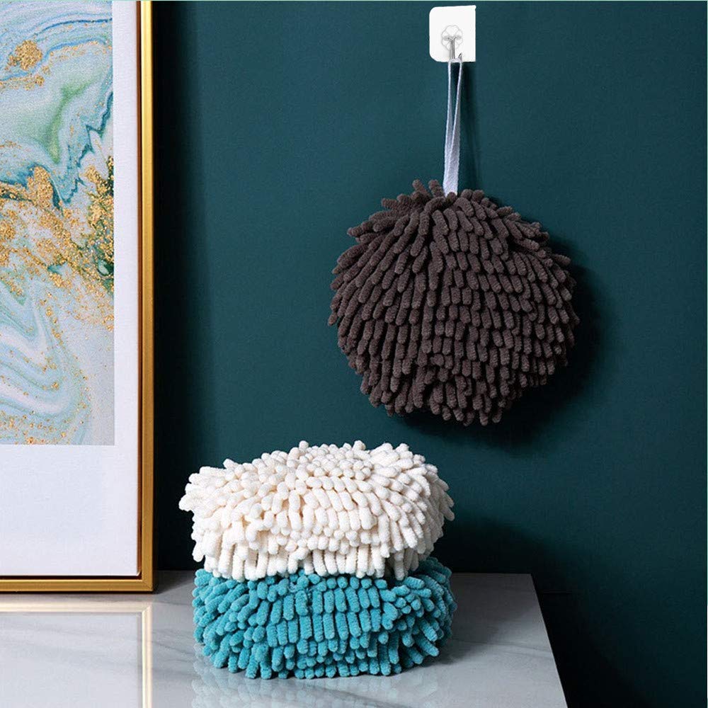 Soft Chenille Quick-Dry Hand Towel with Loop - Absorbent Bath & Kitchen Towel for Bathroom, Sink, and Vanity - Grey (2-Pack)