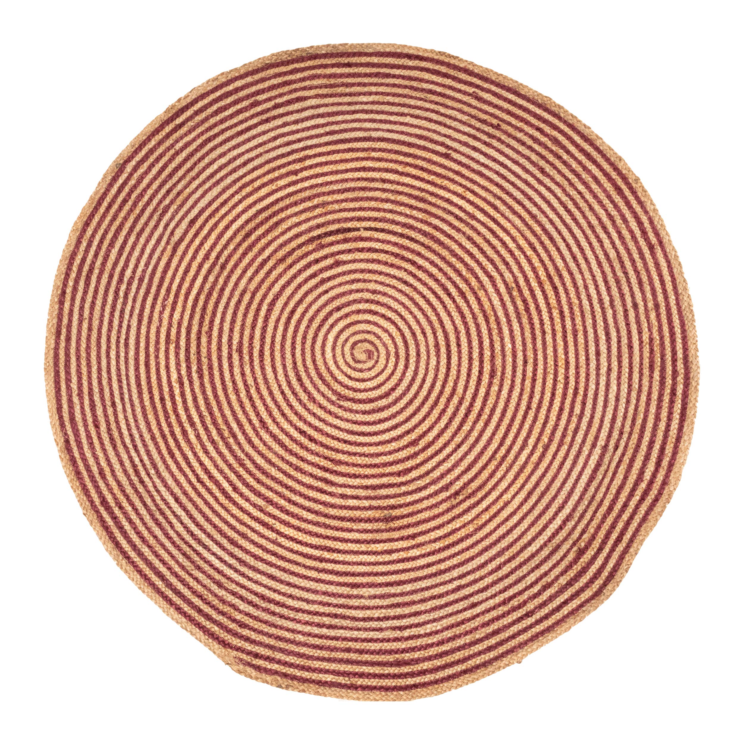 Premium Handwoven Braided Jute Area Rug - 8' Round Burgundy Indoor Floor Mat for Living Room, Dining Room, Bedroom & Office - Eco-Friendly Farmhouse Decor Perfect for Cozy Home Spaces