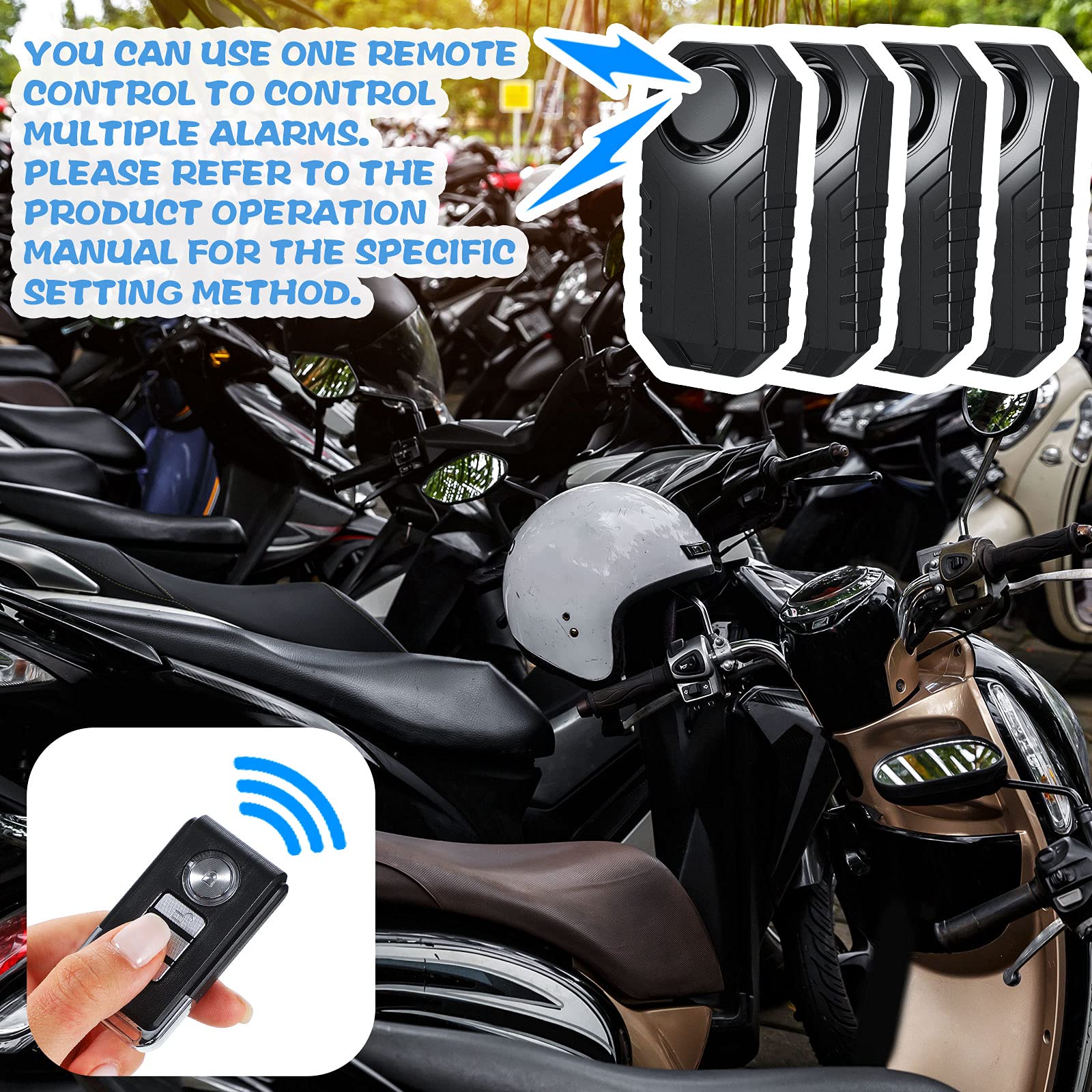 Wireless Bicycle Alarm with Remote - 113dB Anti-Theft Vibration Alarm for Bike, Motorcycle & Vehicle Security - Waterproof & Durable - Also Works as Door/Window Alarm (4-Pack) - Perfect for Outdoor Adventures, Commuting & Home Security