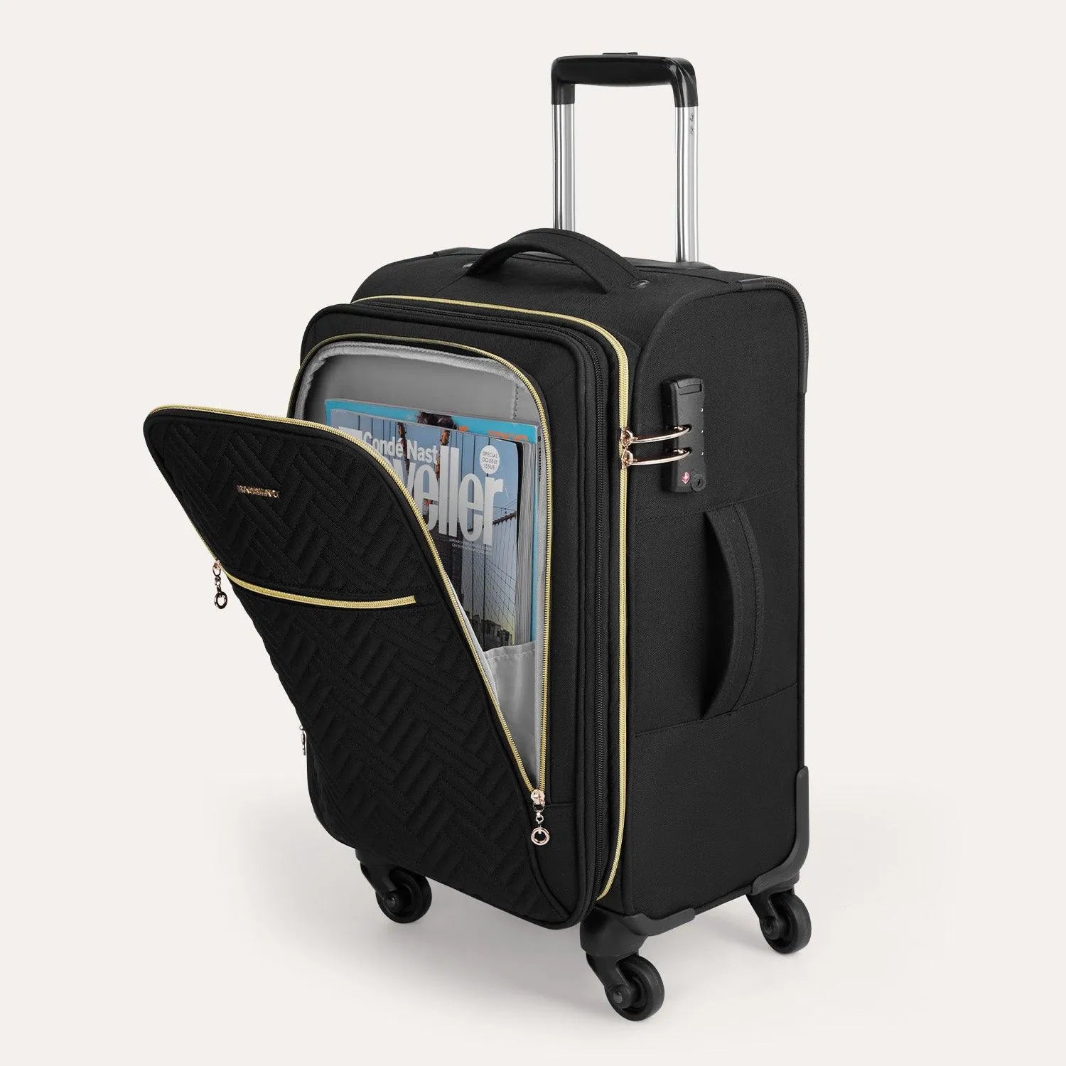 20 Inch Bonchemin Quilted Business & Travel Suitcase - Lightweight Carry-On Luggage with Spinner Wheels for Business Trips & Weekend Getaways
