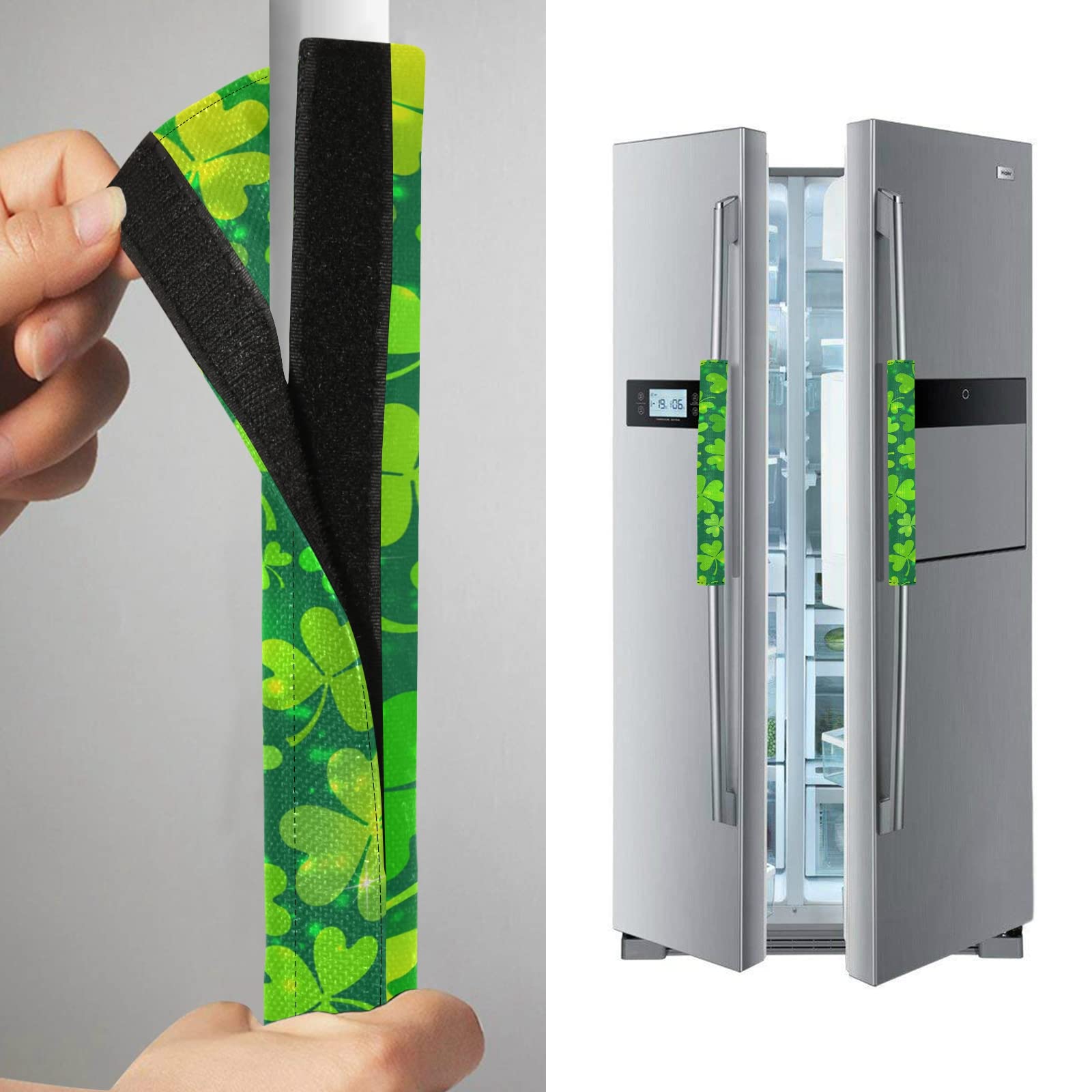 Boccsty St. Patrick's Day Refrigerator Handle Covers - 2 Pack Shamrock Leaf Kitchen Appliance Protectors for Fridge, Oven, Dishwasher & Microwave - Festive Home Decor & Handles Protection