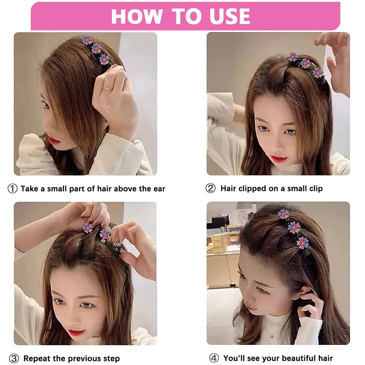 PALAY 4Pcs Sparkling Braided Hair Clips for Girls - Crystal Stone Hair Accessories, Fashion Hairpins for Thick Hair Styling - Perfect for School, Parties, Weddings and Daily Use