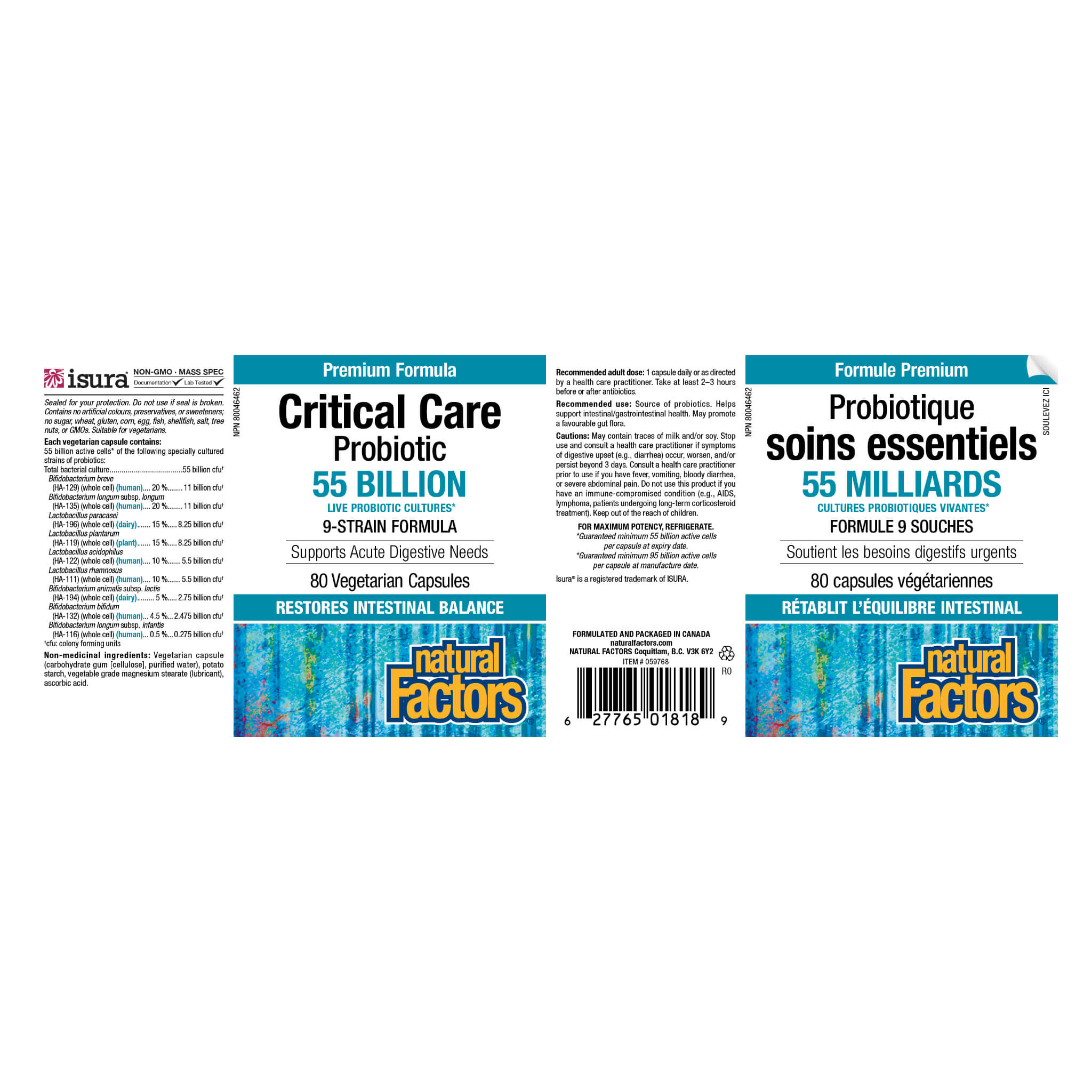 Critical Care Probiotic 55 Billion CFU - Premium Digestive Support Supplement for Gut Health & Immune System - Ideal for Travel, Antibiotic Recovery & Daily Wellness