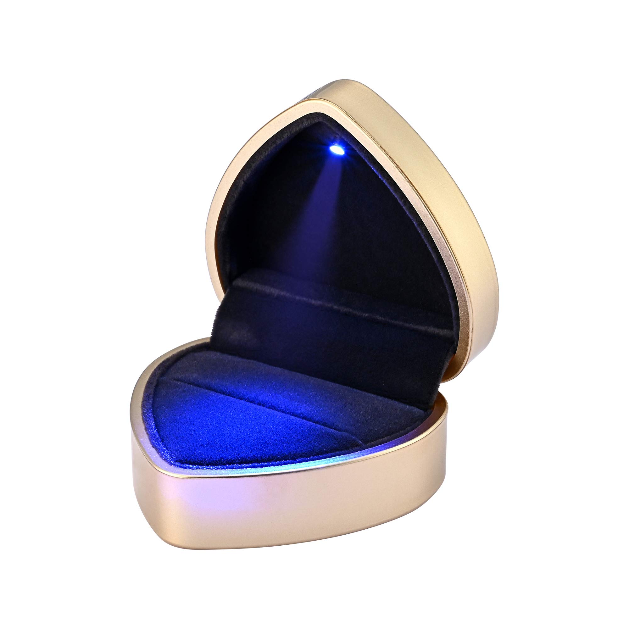 Heart LED Ring Box - Gold Proposal Jewelry Case for Wedding & Engagement
