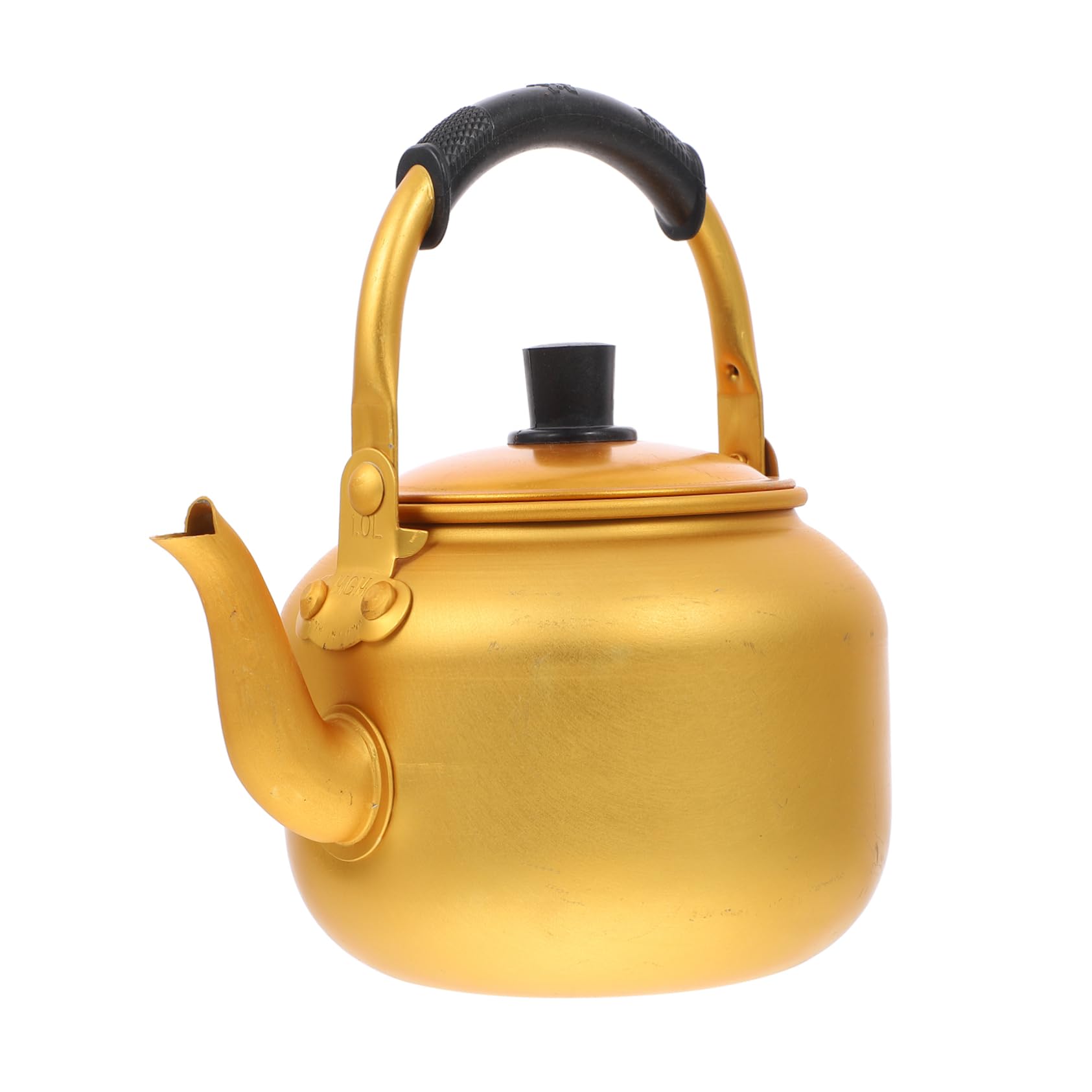 DOITOOL 1pc Yellow Aluminum Tea Kettle - Stovetop Coffee Carafe, Wine Pouring Pot, Chinese Style Infuser Teapot with Travel Insulation for Gas Stove & Camping Use