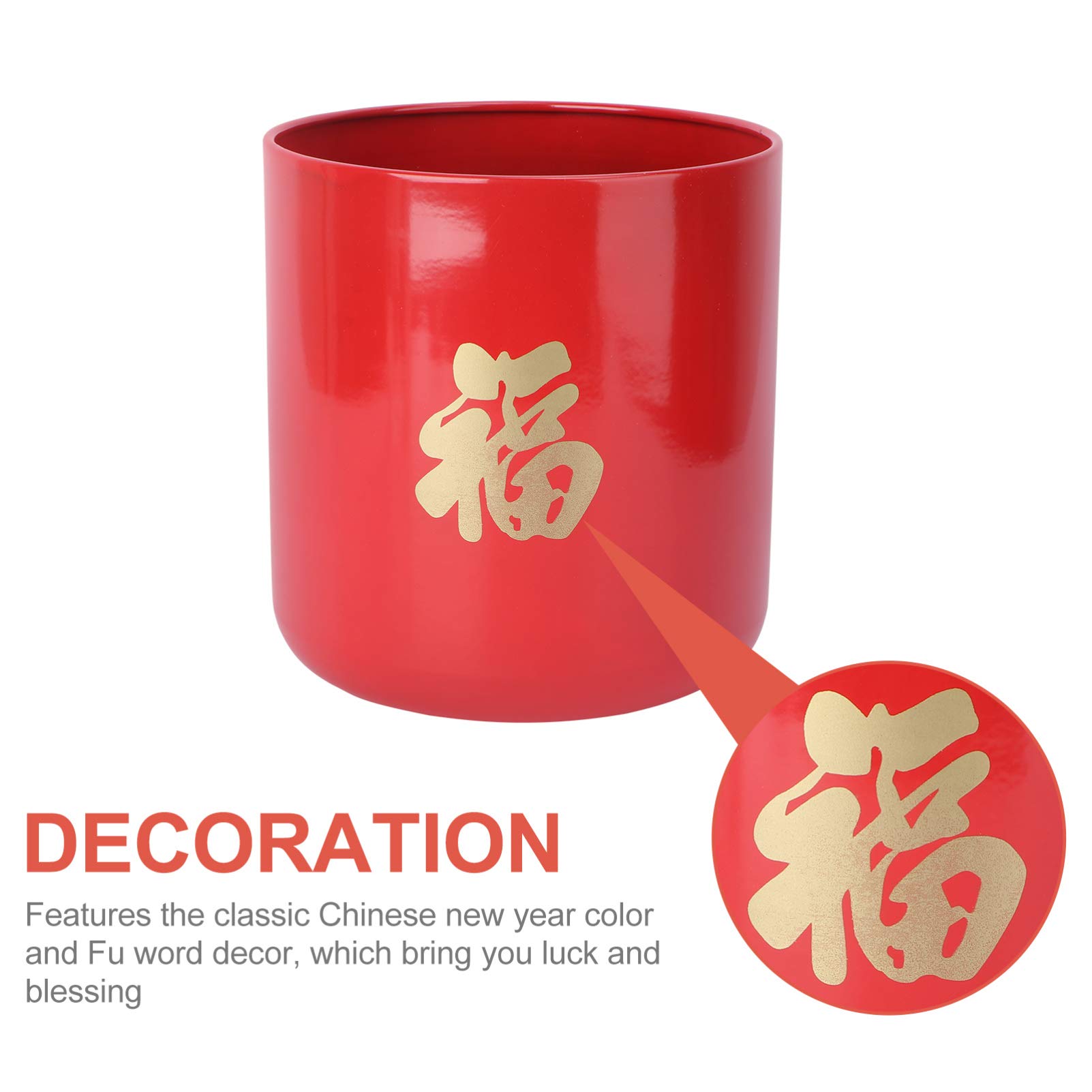 1pc Chinese New Year 'Fu' Word Hug Bucket - Iron Flower Holder Container for Home Decor, Wedding, Festival & Holiday Decoration | Unique Floral Arrangement Vase for Wall Hanging & Table Centerpiece