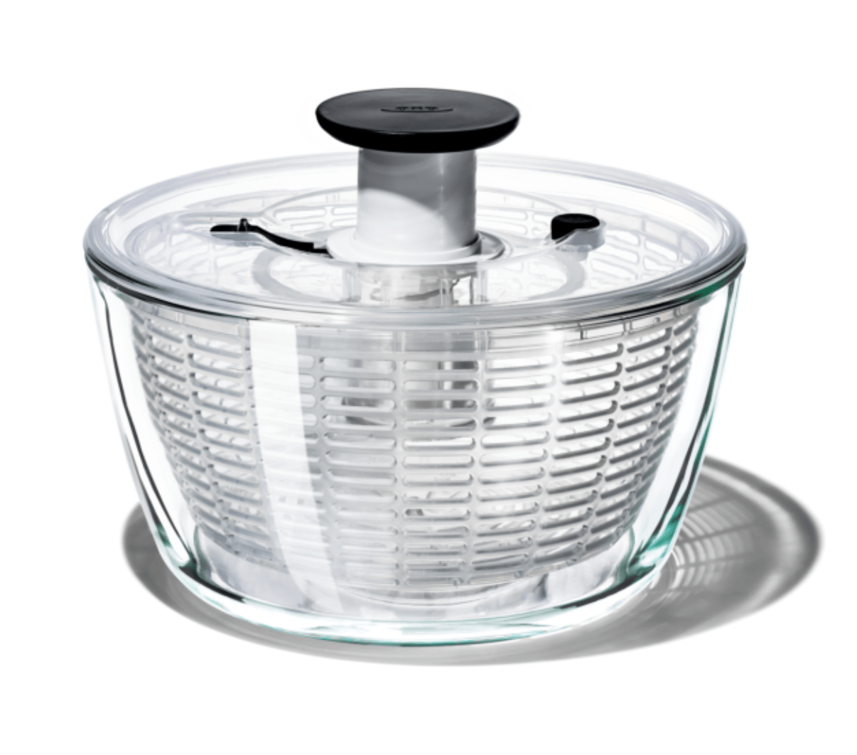 OXO Glass Salad Spinner - Large BPA-Free Salad Dryer with Ergonomic Pump Handle & Non-Slip Base for Fresh Greens, Herbs & Vegetables - Perfect for Kitchen, Meal Prep & Healthy Eating