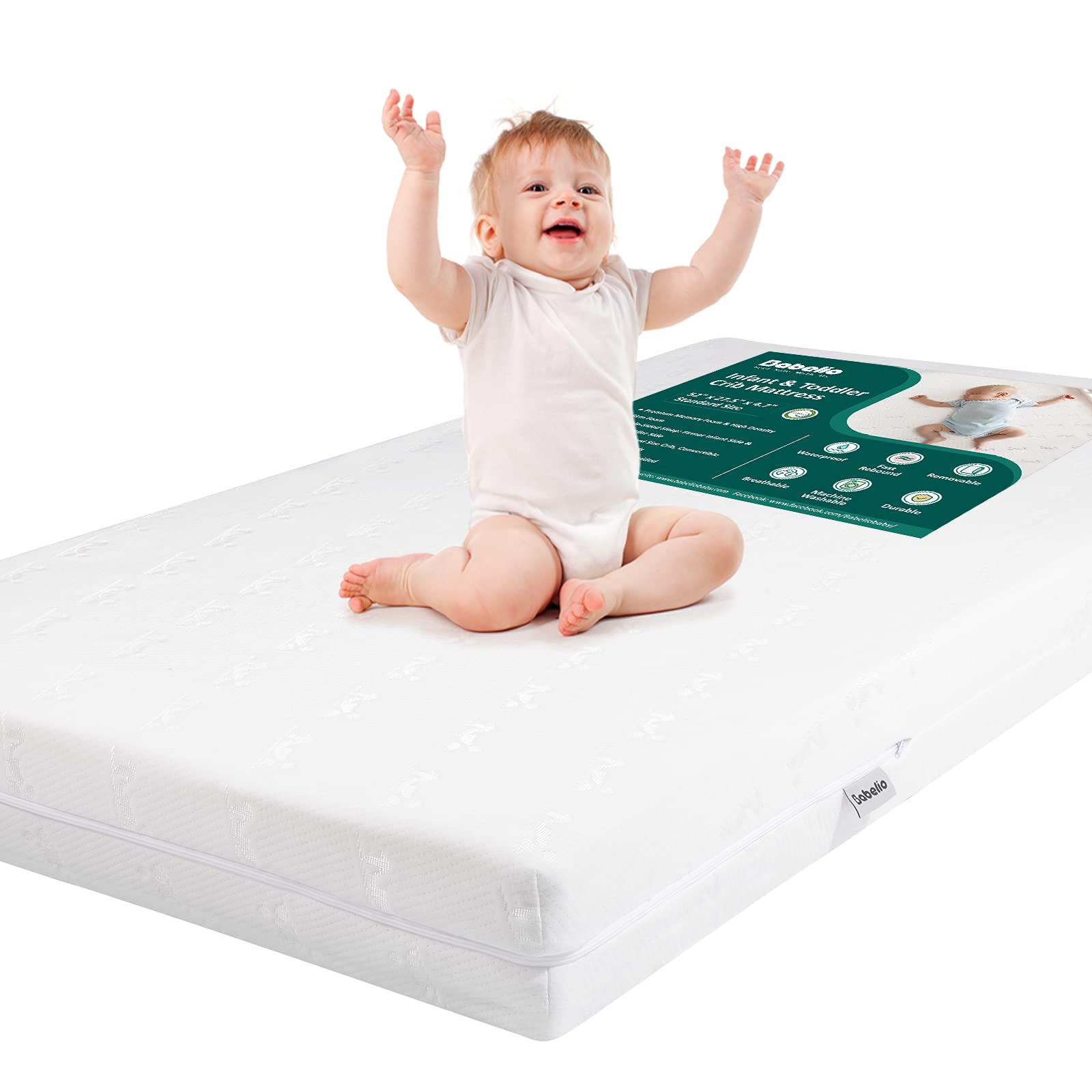 BABELIO Breathable Crib Mattress - Dual-Sided Memory Foam Toddler Mattress, Waterproof Baby Mattress for Crib & Toddler Bed (52