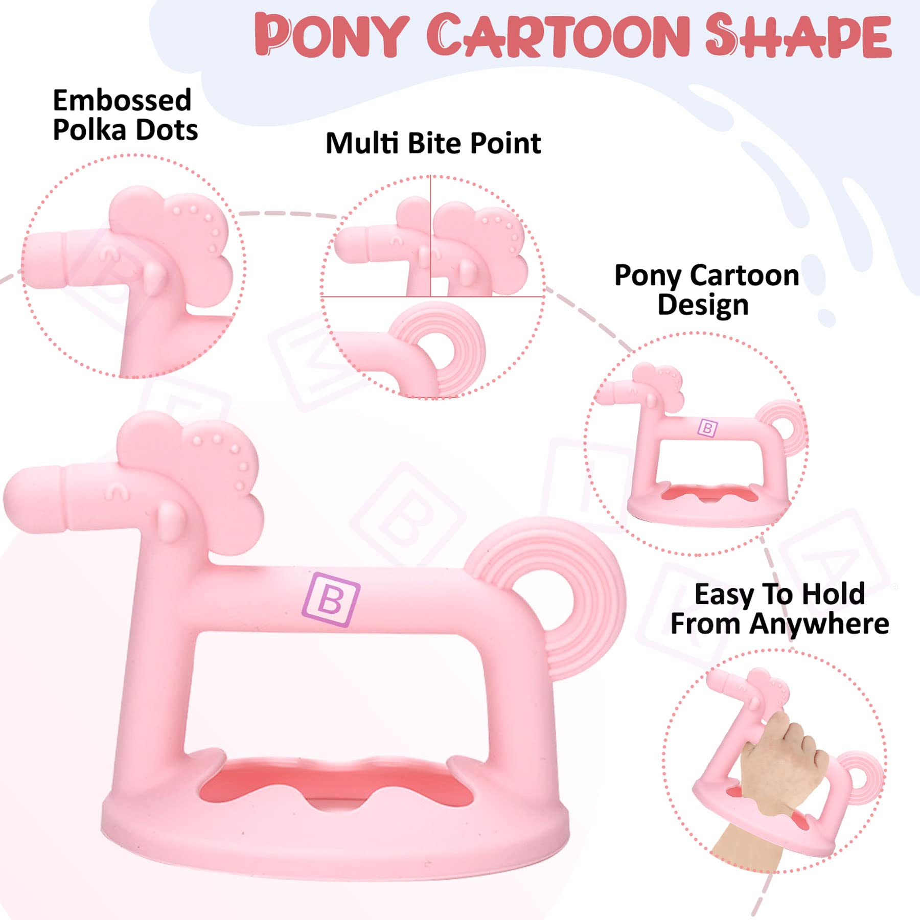 Bembika Baby Teething Toys - Silicone Pony Teether, Key Teether & Toothbrush Set for Soothing Sore Gums (Pink) - Perfect for Infants 3-12 Months During Teething Discomfort