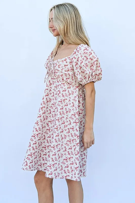 Sexy Lace Up Front Puff Sleeve Babydoll Dress for Women - Flirty Party Outfit, Date Night & Special Occasion Wear