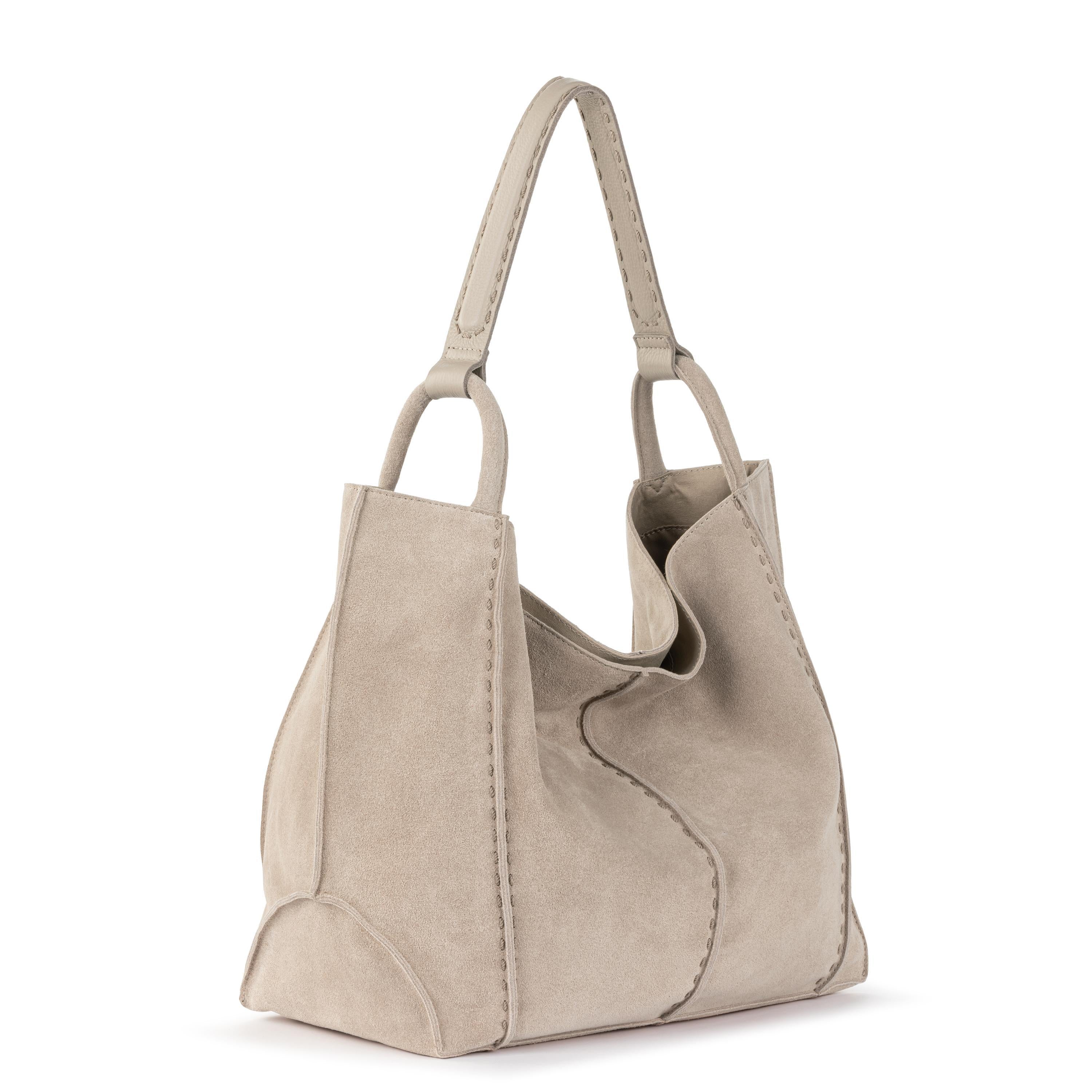 Los Feliz Large Leather Tote Bag - Sand Suede Handbag for Women, Perfect for Work, Travel & Everyday Use