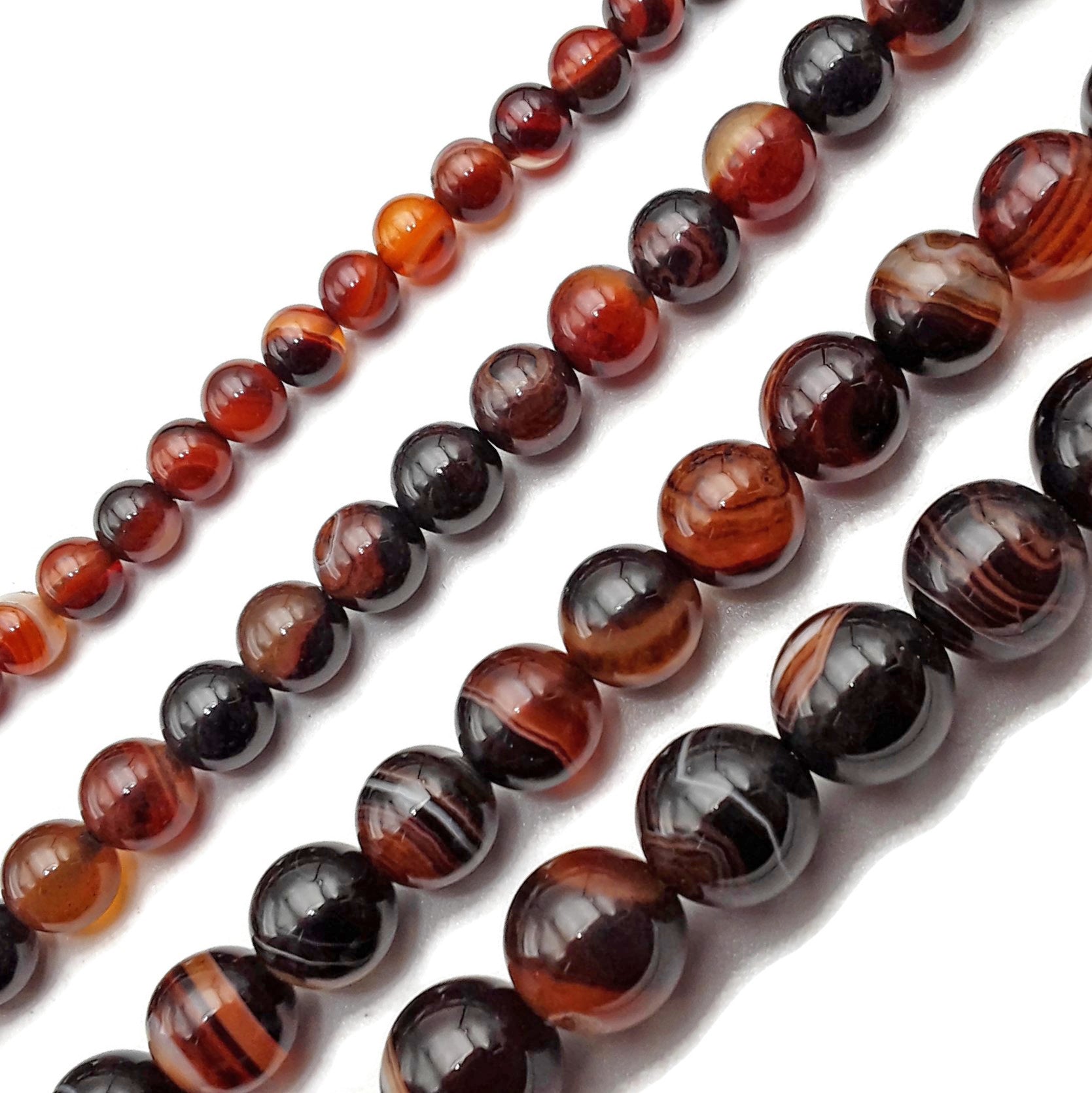Mahogany Brown Stripe Agate Smooth Round Beads 6mm 8mm 10mm 12mm 15.5 Inch Strand - Natural Stone Beads for Jewelry Making, DIY Bracelets, Necklaces & Craft Projects