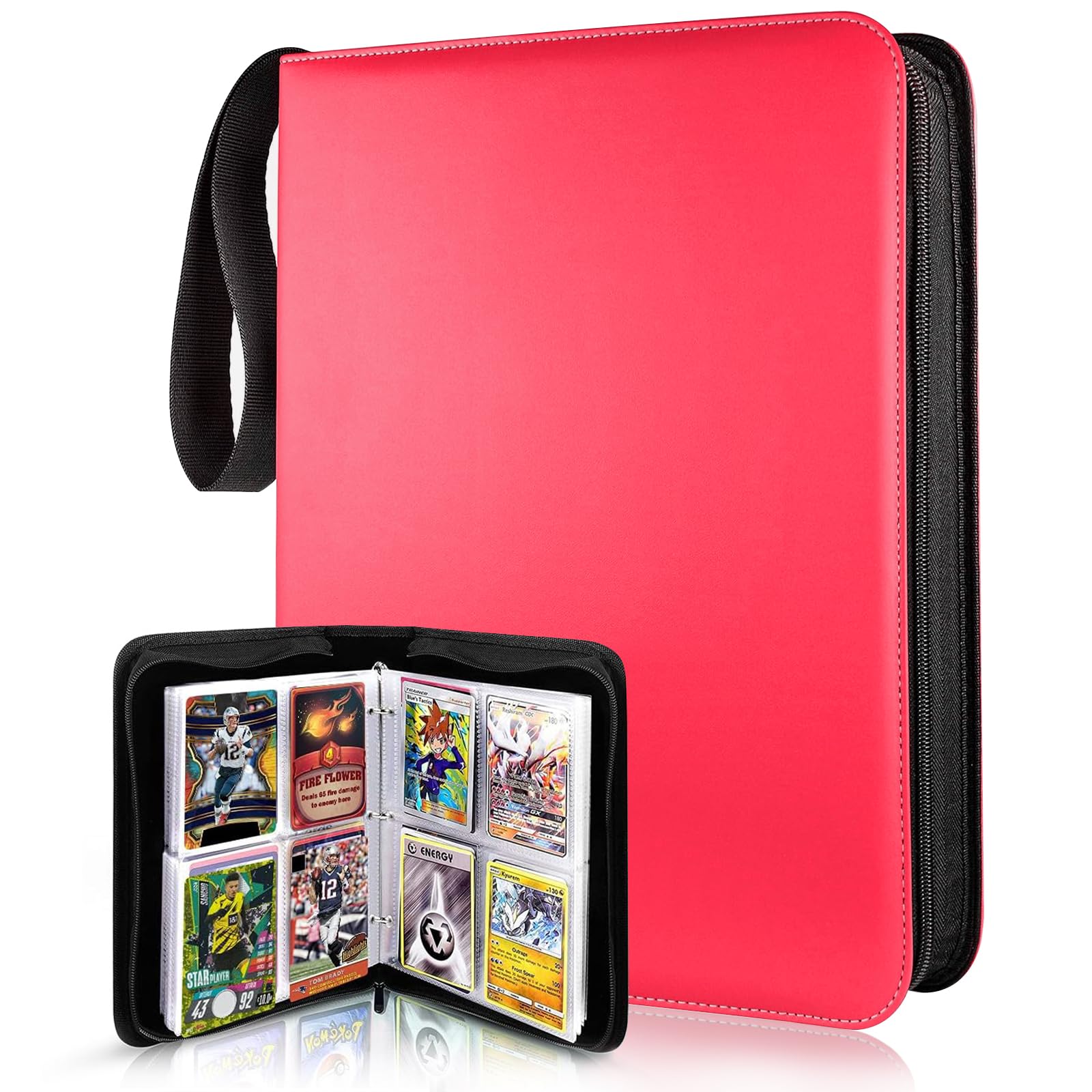 400-Pocket Trading Card Binder Organizer - Holds 4x100 Cards, Compatible with Sports Cards, Coupons & Collectibles (Red) - Perfect for Collectors, TCG Games & Storage