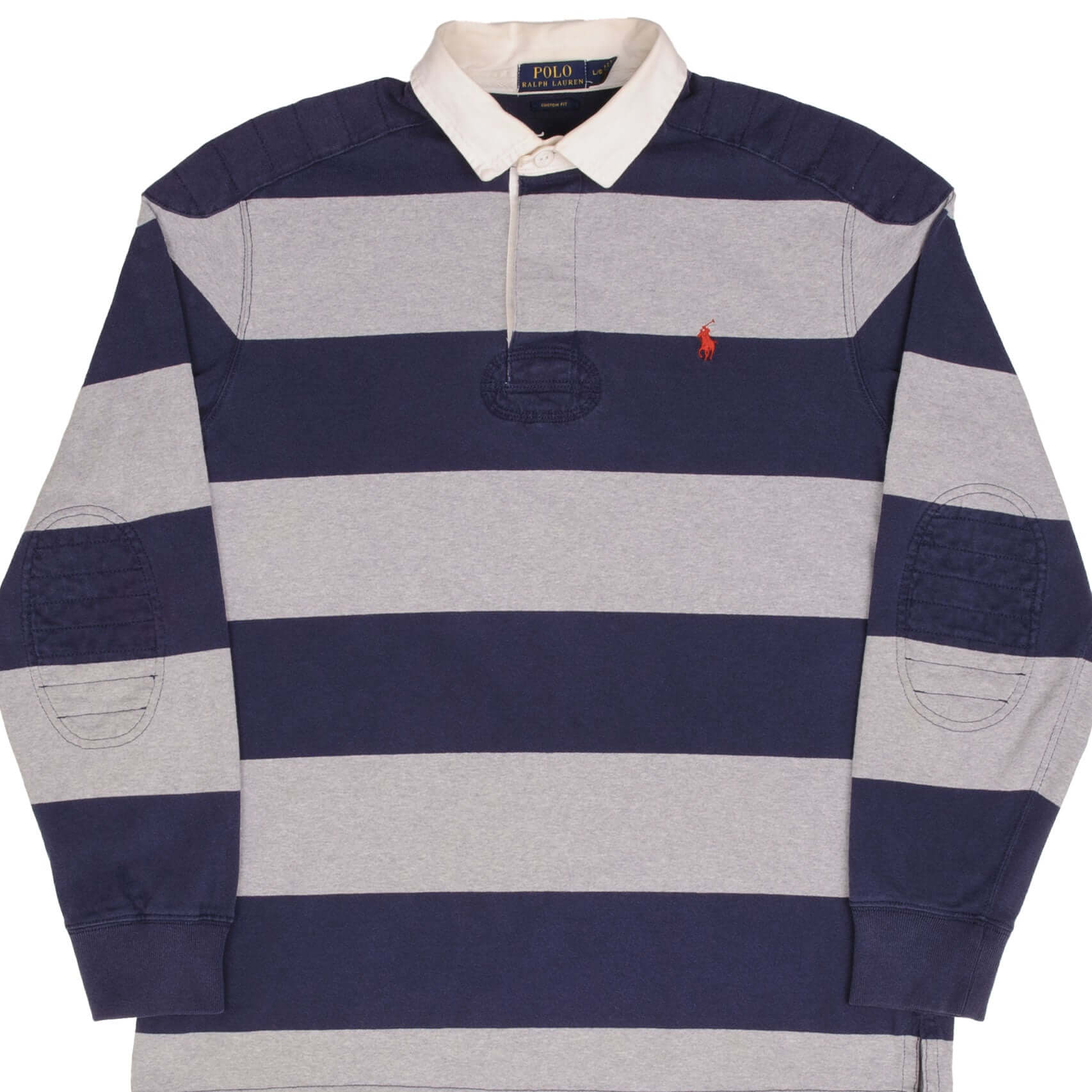 Ralph Lauren Men's Grey & Blue Rugby Polo Shirt - Size Large - Classic Casual Wear for Sports, Outdoors & Everyday Style
