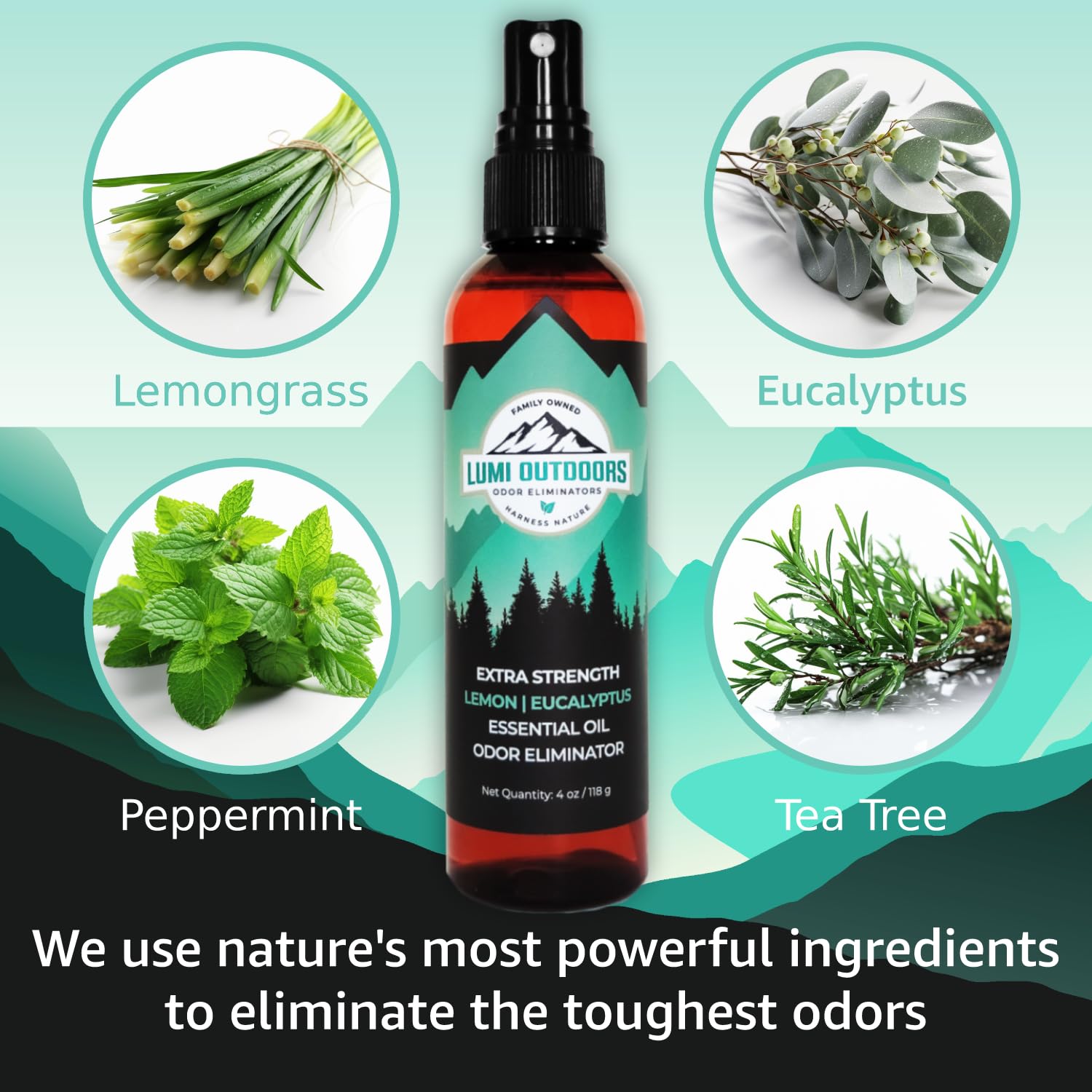 Lumi Outdoors Natural Shoe Deodorizer Spray & Foot Powder Bundle - Lemon Eucalyptus Scent | Eliminate Odor & Freshen Shoes | Perfect for Hiking, Gym & Daily Use
